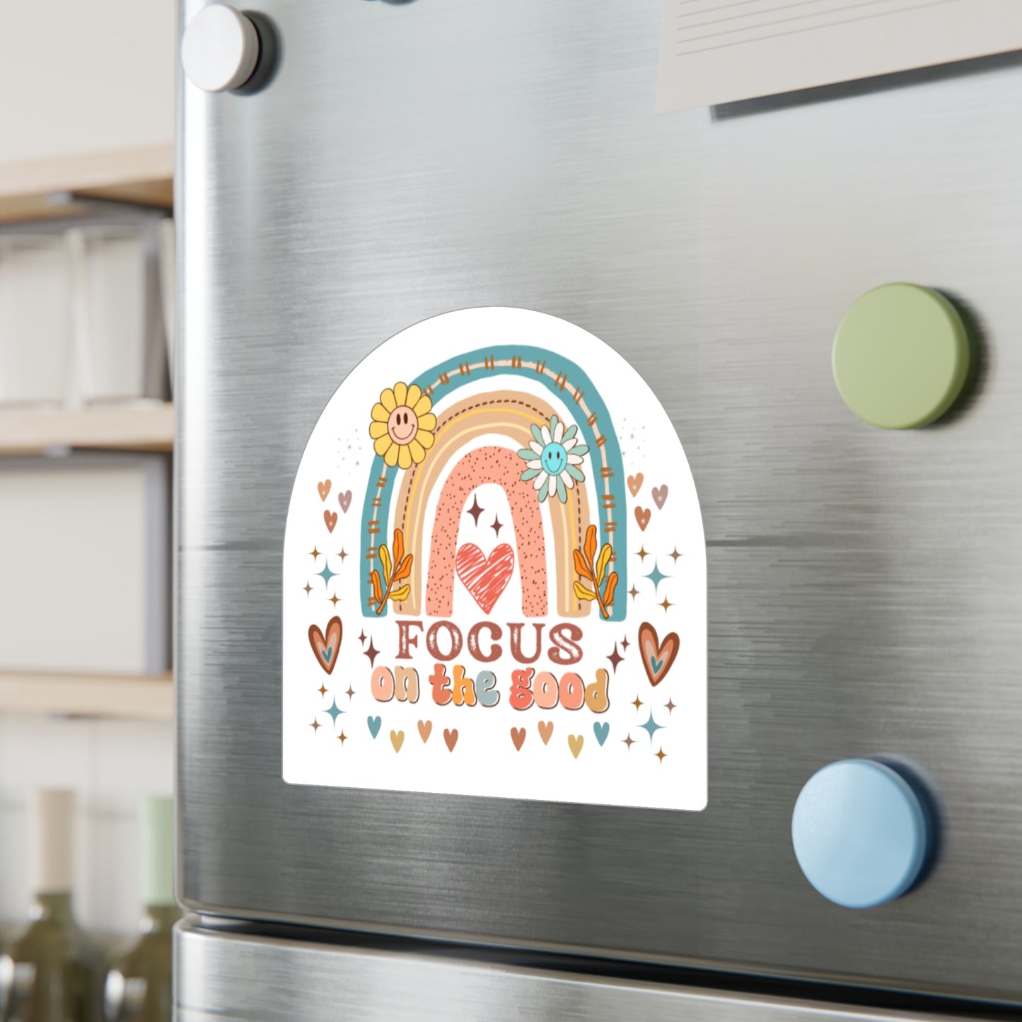 All-Weather Vinyl Decal: “Focus on the Good” Rainbow Heart