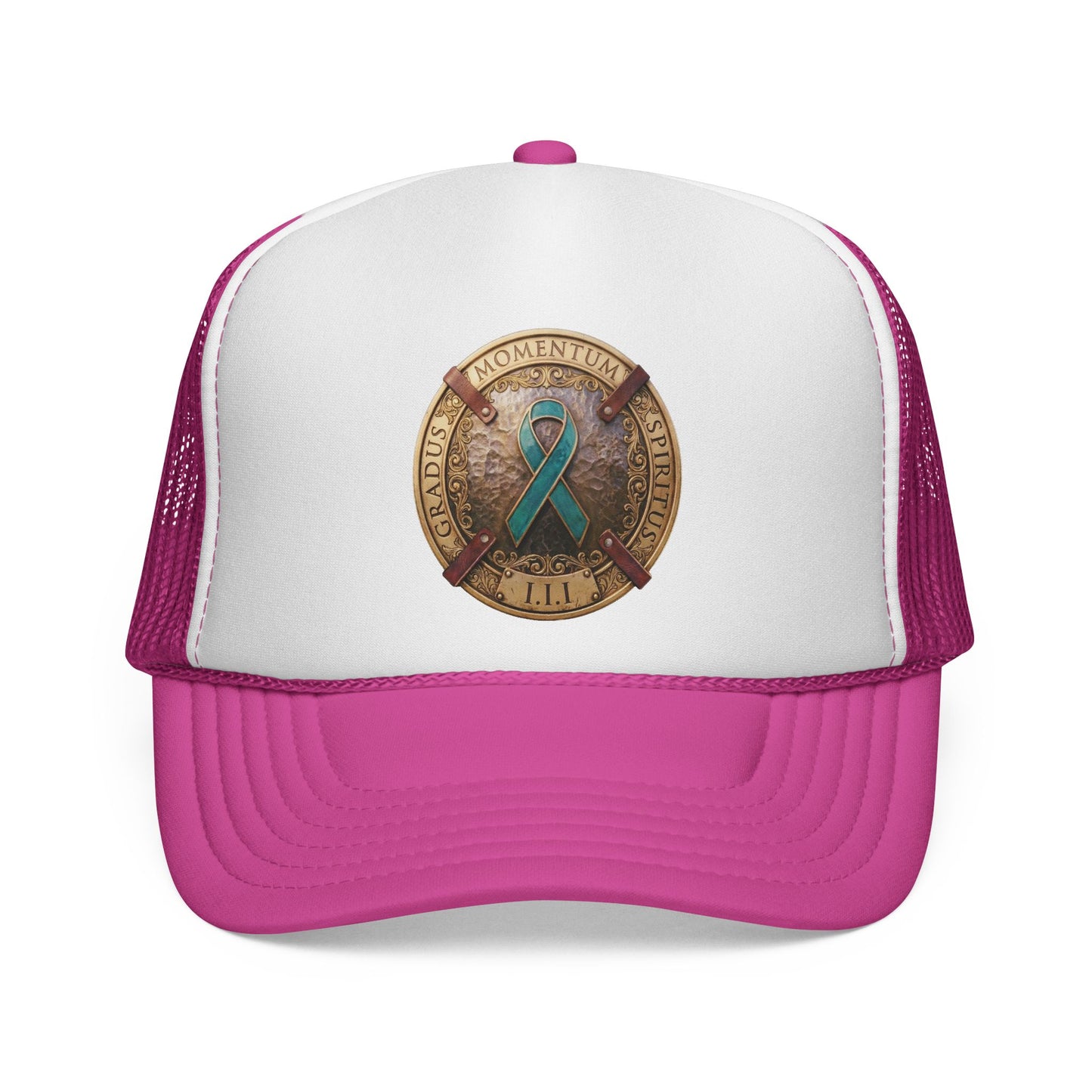 Trucker Hat: "1 Moment • 1 Breath • 1 Step" PTSD Awareness Teal Support Ribbon