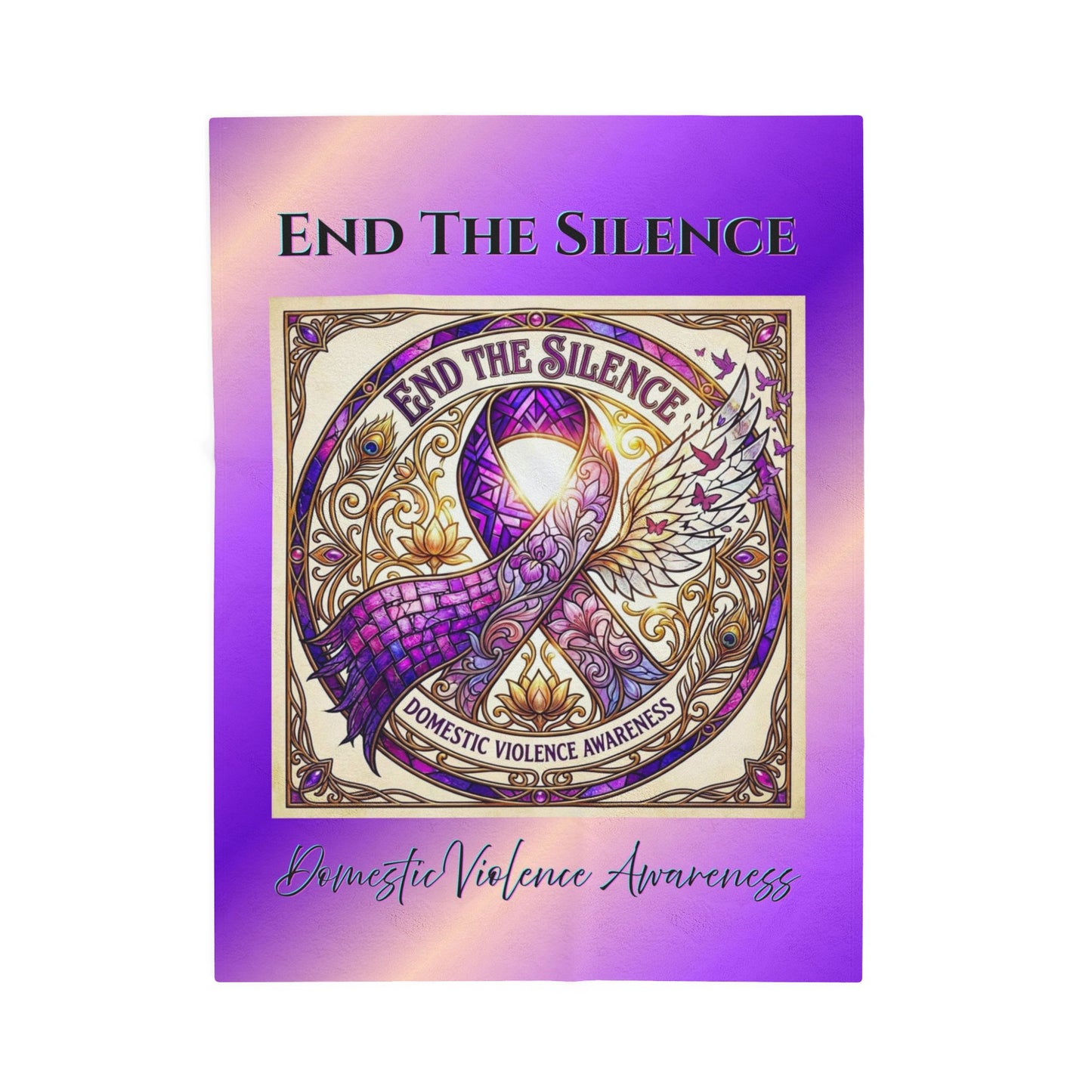 Velveteen Plush Blanket: "End The Silence" Domestic Violence Awareness Purple Support Ribbon