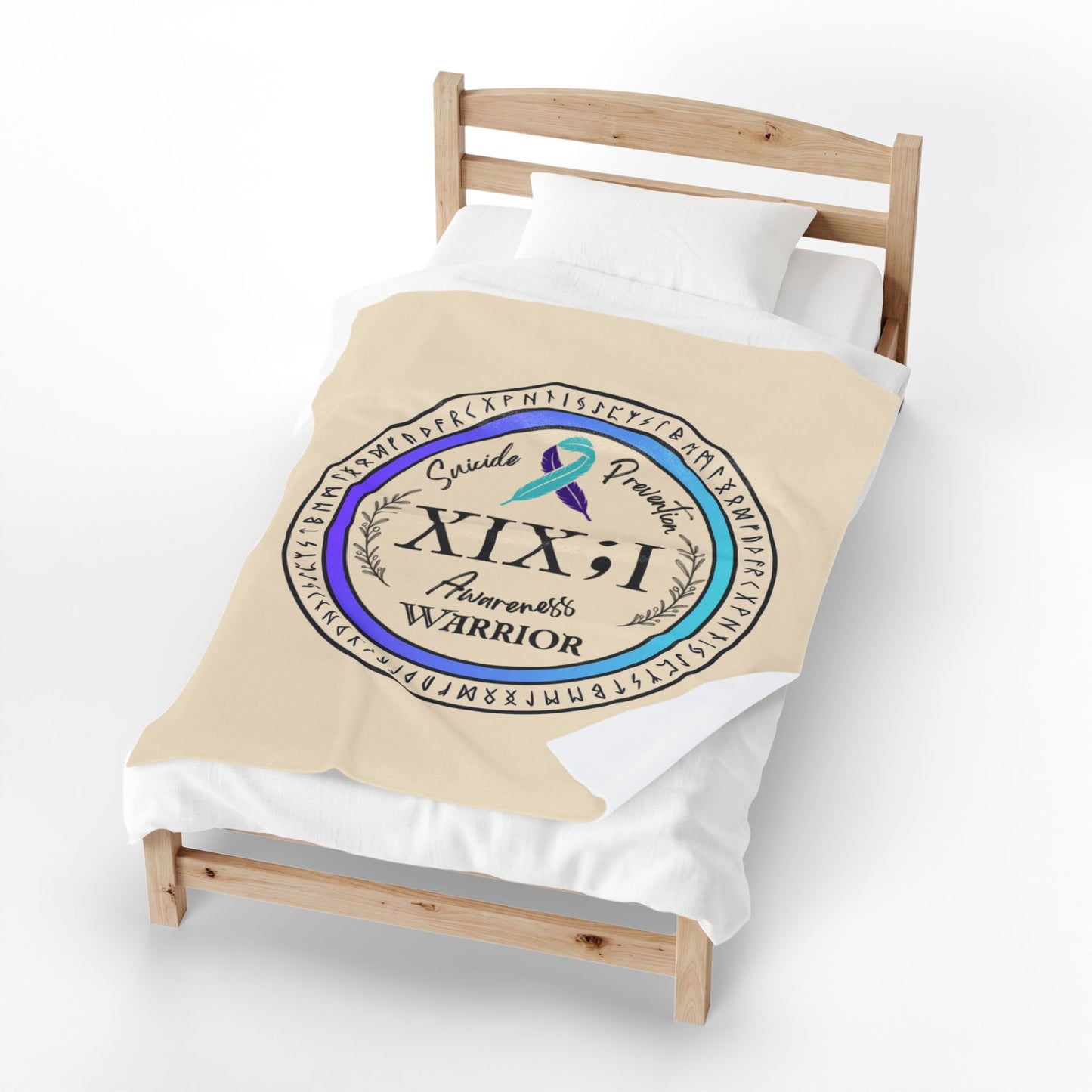 Velveteen Plush Blanket: Suicide Prevention Awareness Warrior XIX;I Teal and Purple Glow