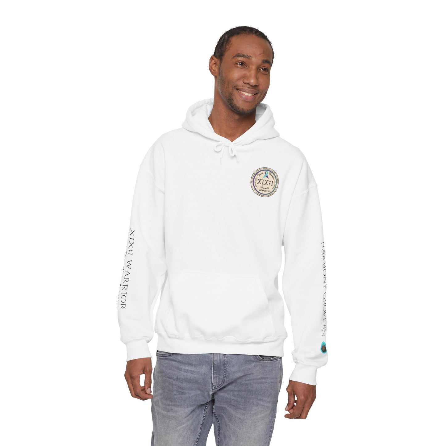 Pullover Hoodie: Suicide Awareness Warrior (XIX;I) Teal & Purple Support Ribbon