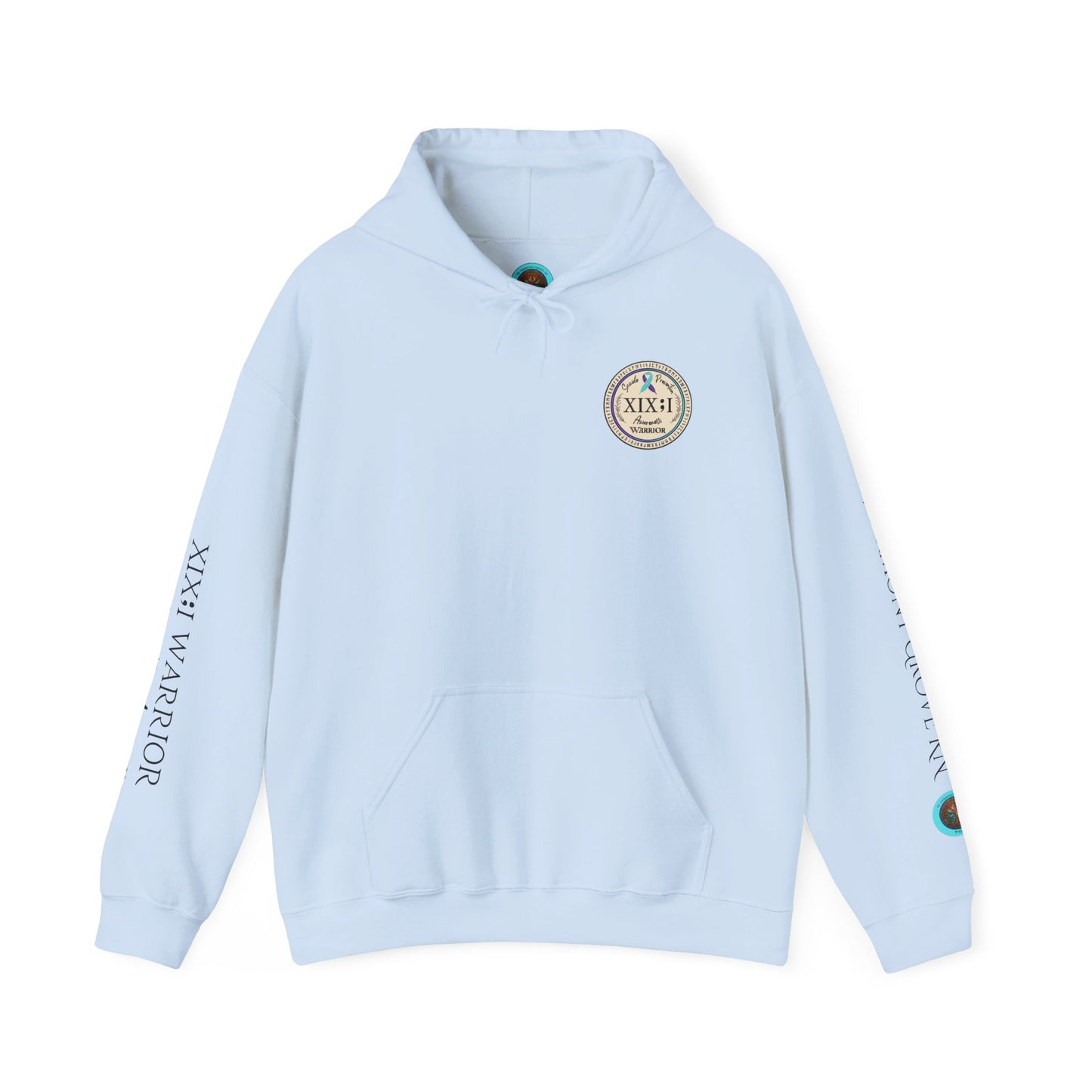 Pullover Hoodie: Suicide Awareness Warrior (XIX;I) Teal & Purple Support Ribbon