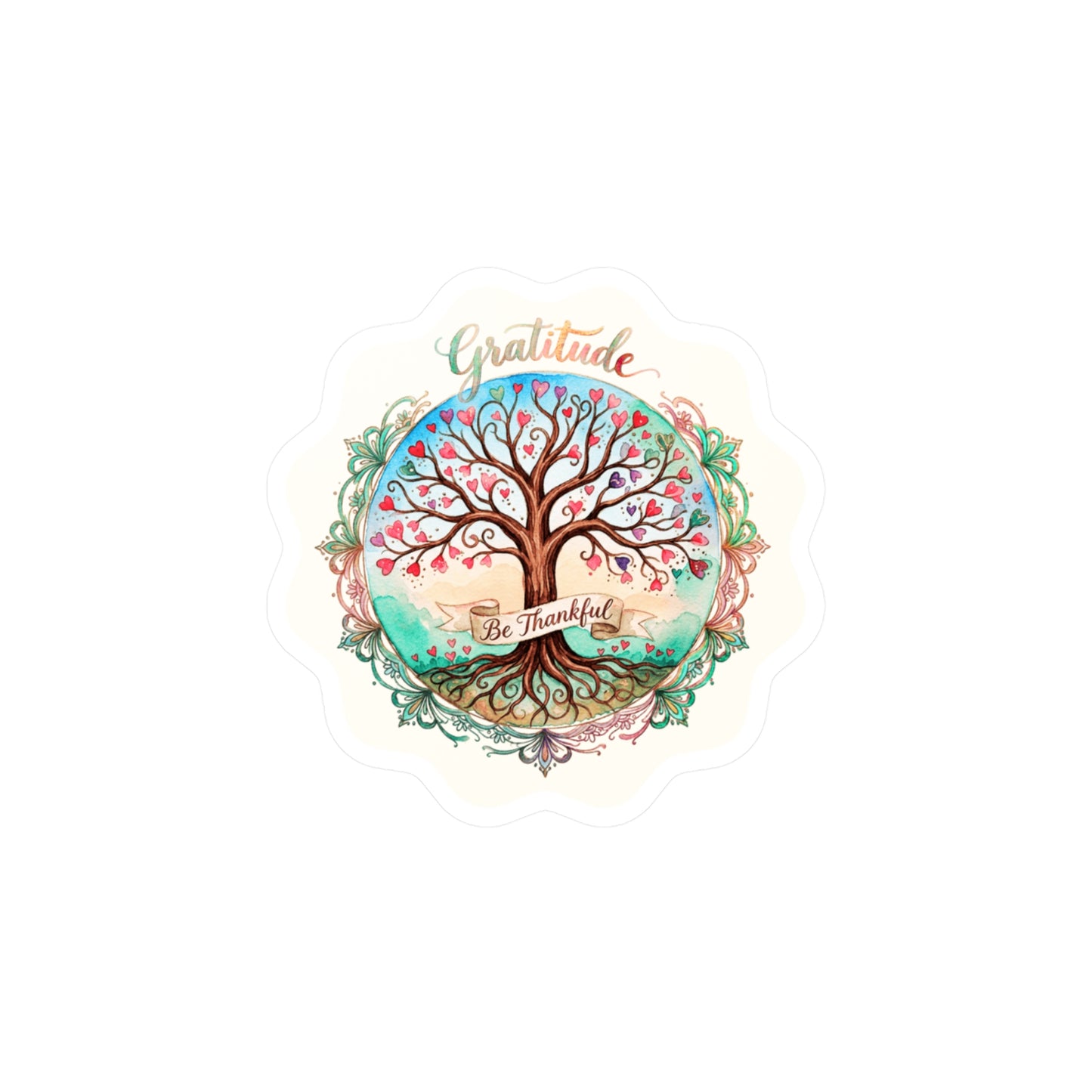 All-Weather Vinyl Decal: "Be Thankful" Inspirational Tree