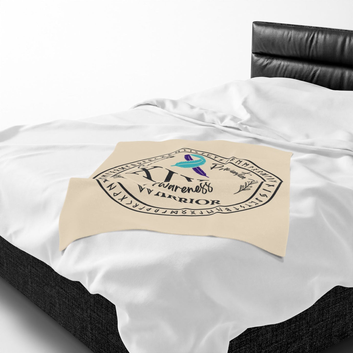 Velveteen Plush Blanket: Serene Suicide Awareness Warrior (XIX;I) Teal & Purple Support Ribbon