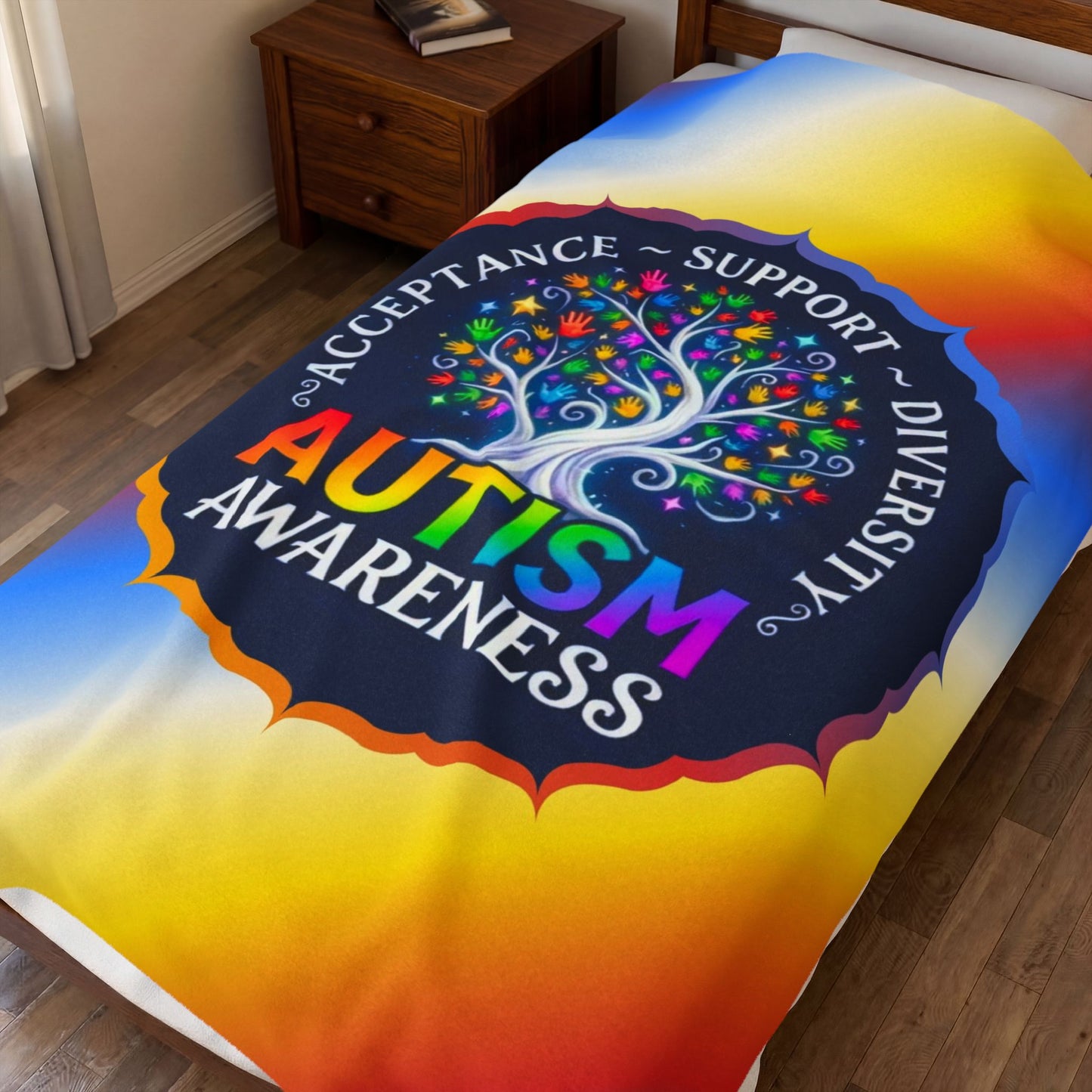 Velveteen Plush Blanket: "Acceptance • Support • Diversity" Autism Awareness