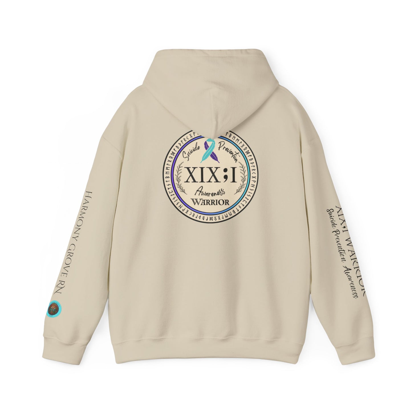 Pullover Hoodie: Suicide Awareness Warrior (XIX;I) Teal & Purple Support Ribbon