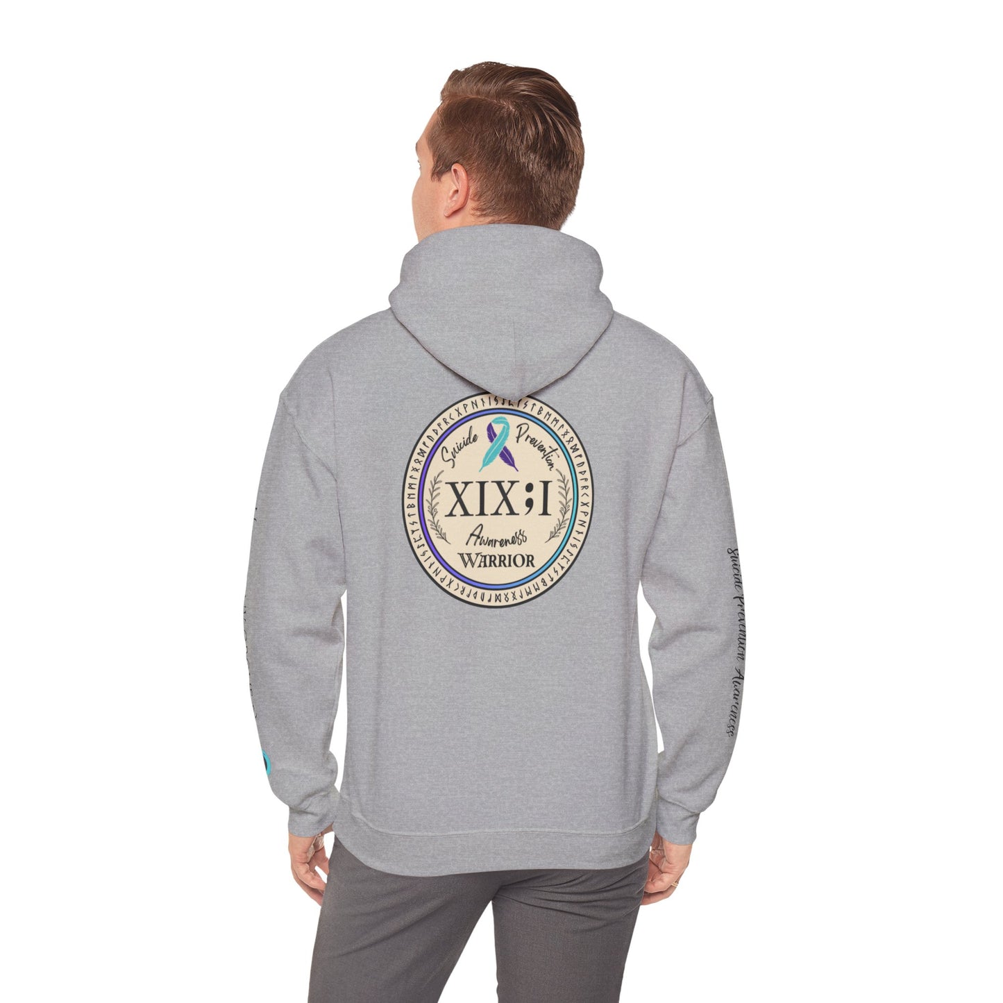 Pullover Hoodie: Suicide Awareness Warrior (XIX;I) Teal & Purple Support Ribbon