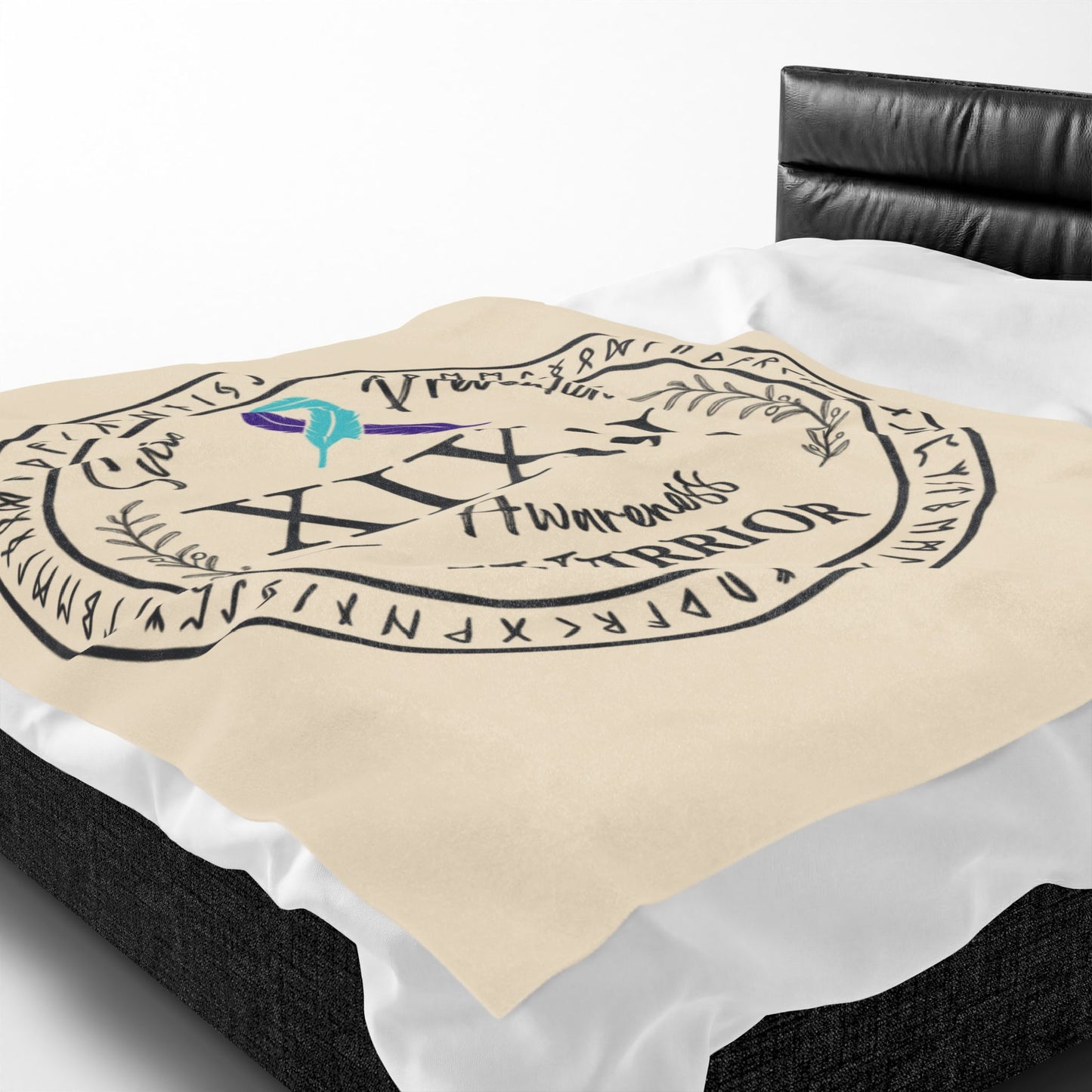 Velveteen Plush Blanket: Serene Suicide Awareness Warrior (XIX;I) Teal & Purple Support Ribbon