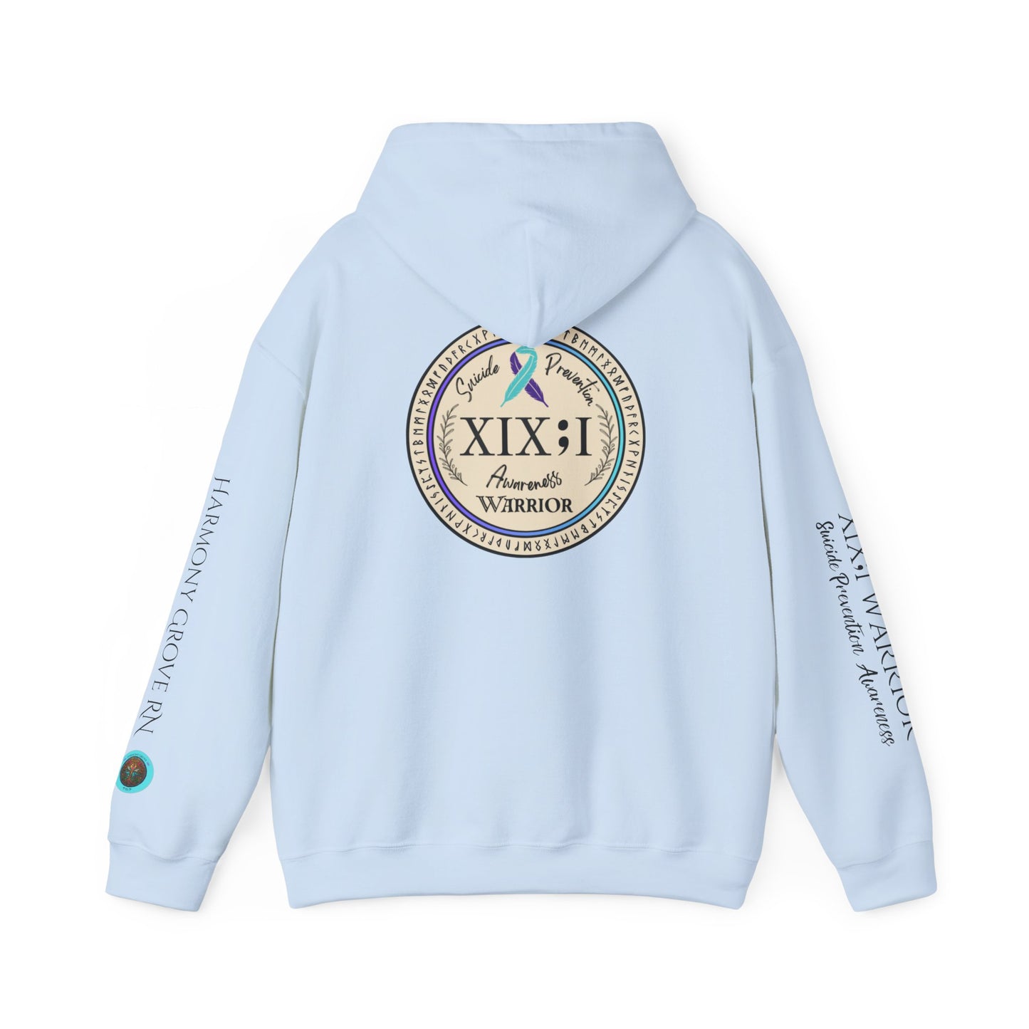 Pullover Hoodie: Suicide Awareness Warrior (XIX;I) Teal & Purple Support Ribbon