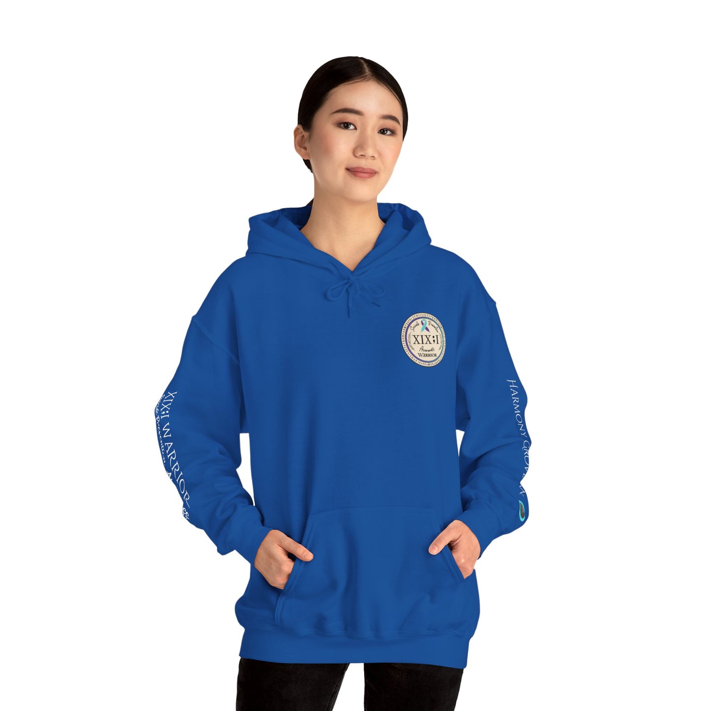 Pullover Hoodie: Suicide Awareness Warrior (XIX;I) Teal & Purple Support Ribbon