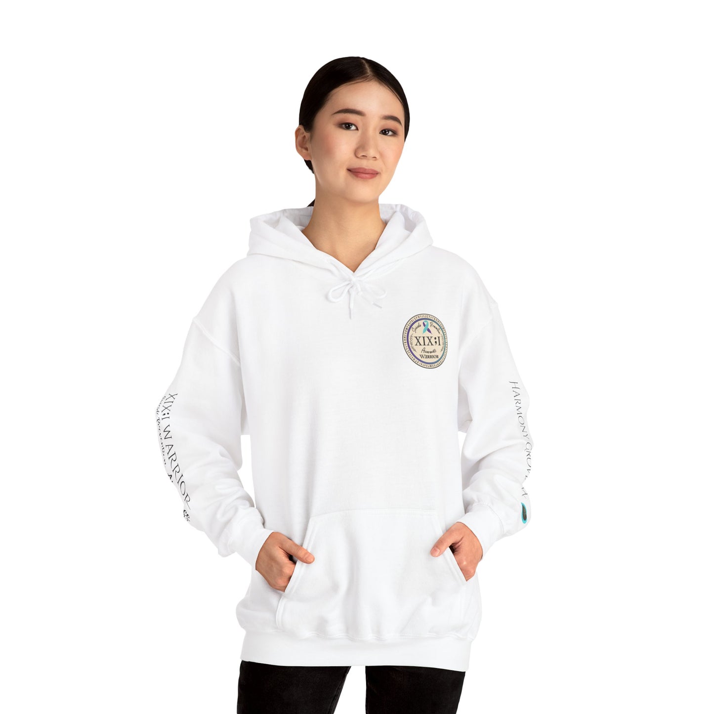 Pullover Hoodie: Suicide Awareness Warrior (XIX;I) Teal & Purple Support Ribbon