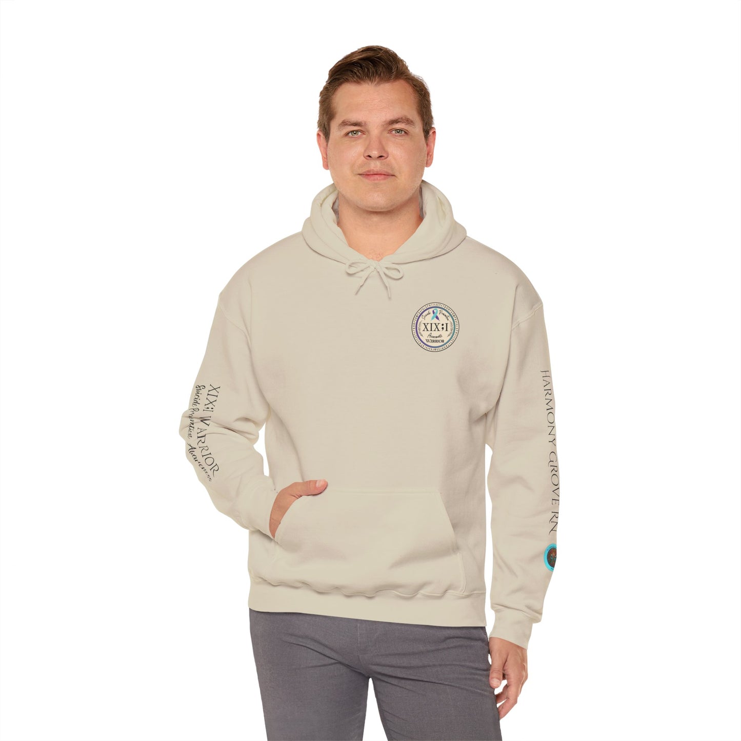 Pullover Hoodie: Suicide Awareness Warrior (XIX;I) Teal & Purple Support Ribbon