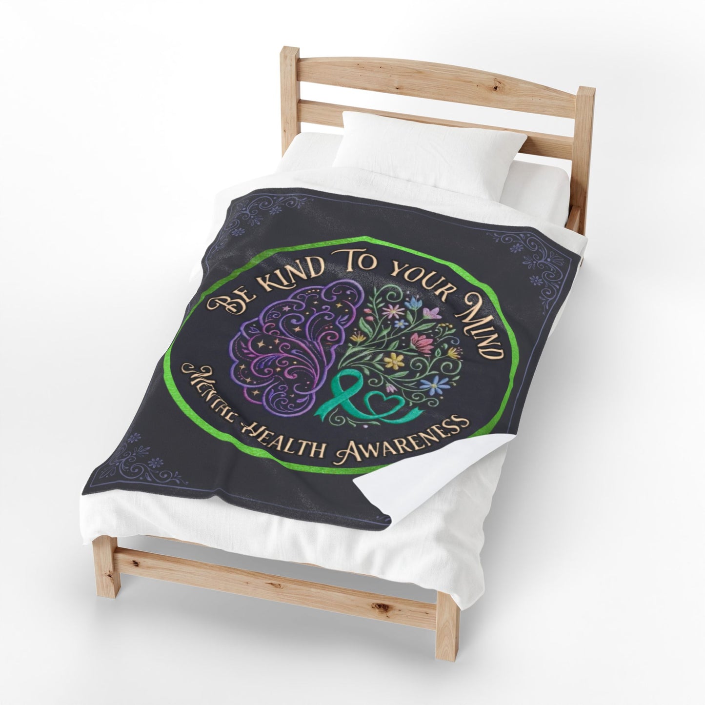 Mental Health Awareness Velveteen Blanket:"Be Kind to Your Mind" Plush Throw