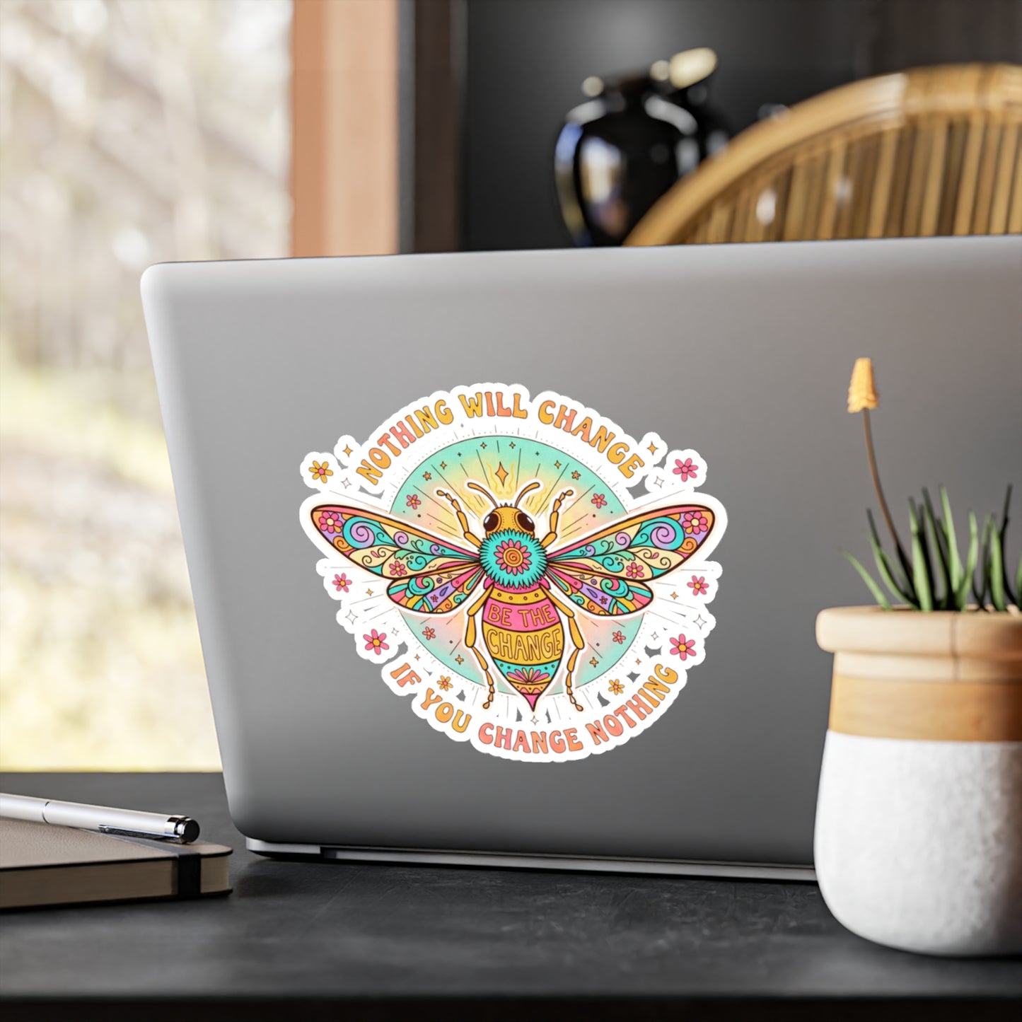 All-Weather Vinyl Decal: "Nothing Will Change If You Change Nothing" Bee