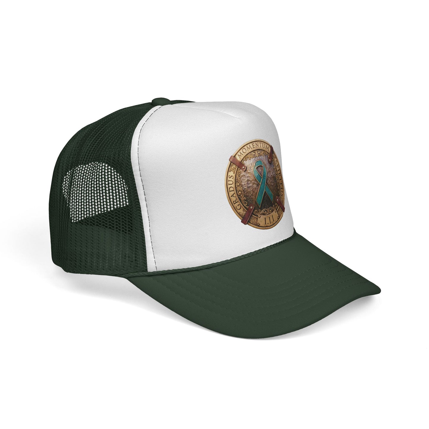 Trucker Hat: "1 Moment • 1 Breath • 1 Step" PTSD Awareness Teal Support Ribbon