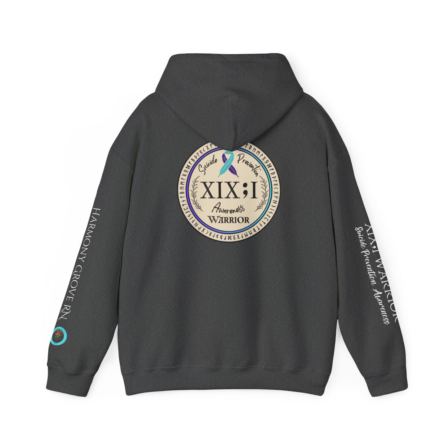 Pullover Hoodie: Suicide Awareness Warrior (XIX;I) Teal & Purple Support Ribbon