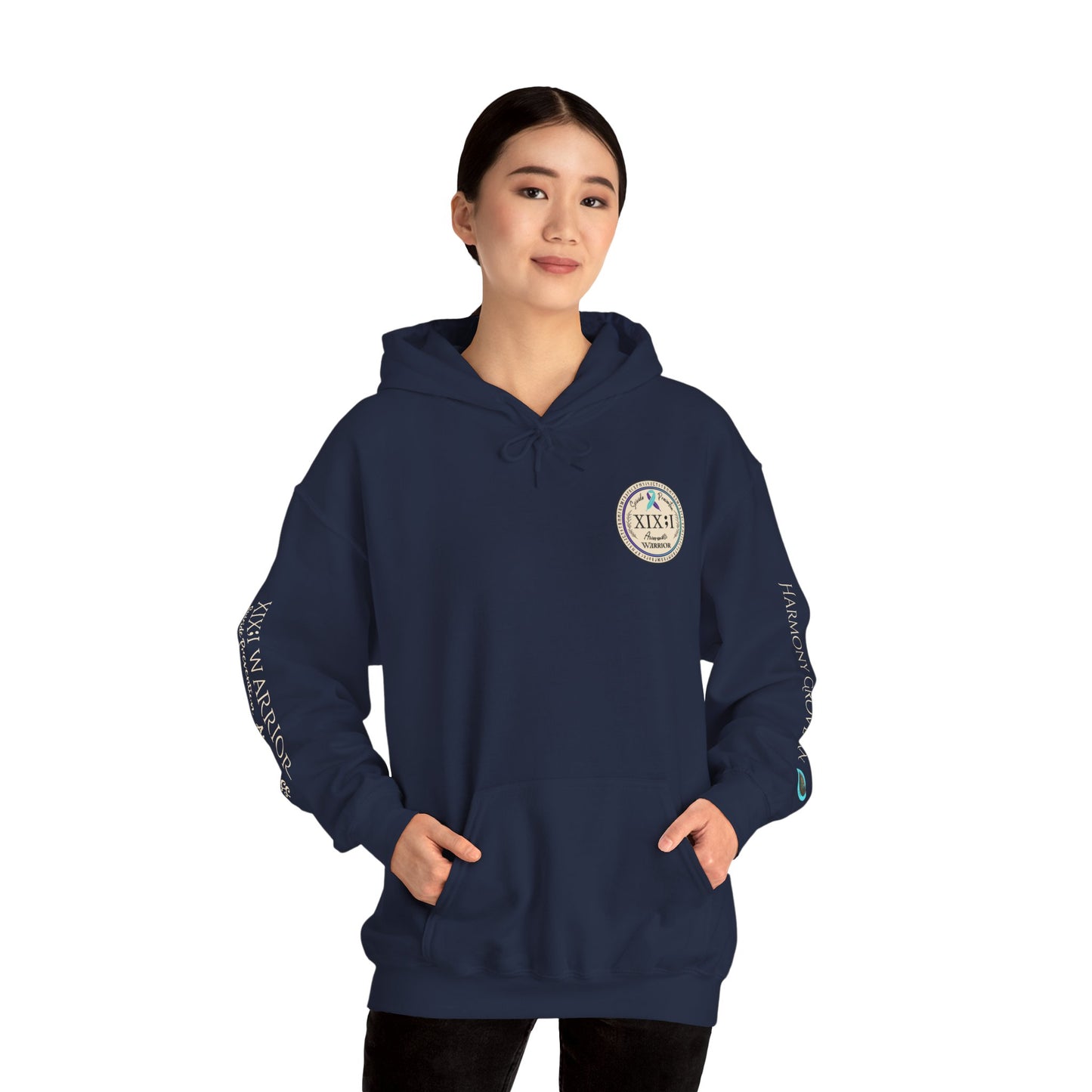 Pullover Hoodie: Suicide Awareness Warrior (XIX;I) Teal & Purple Support Ribbon