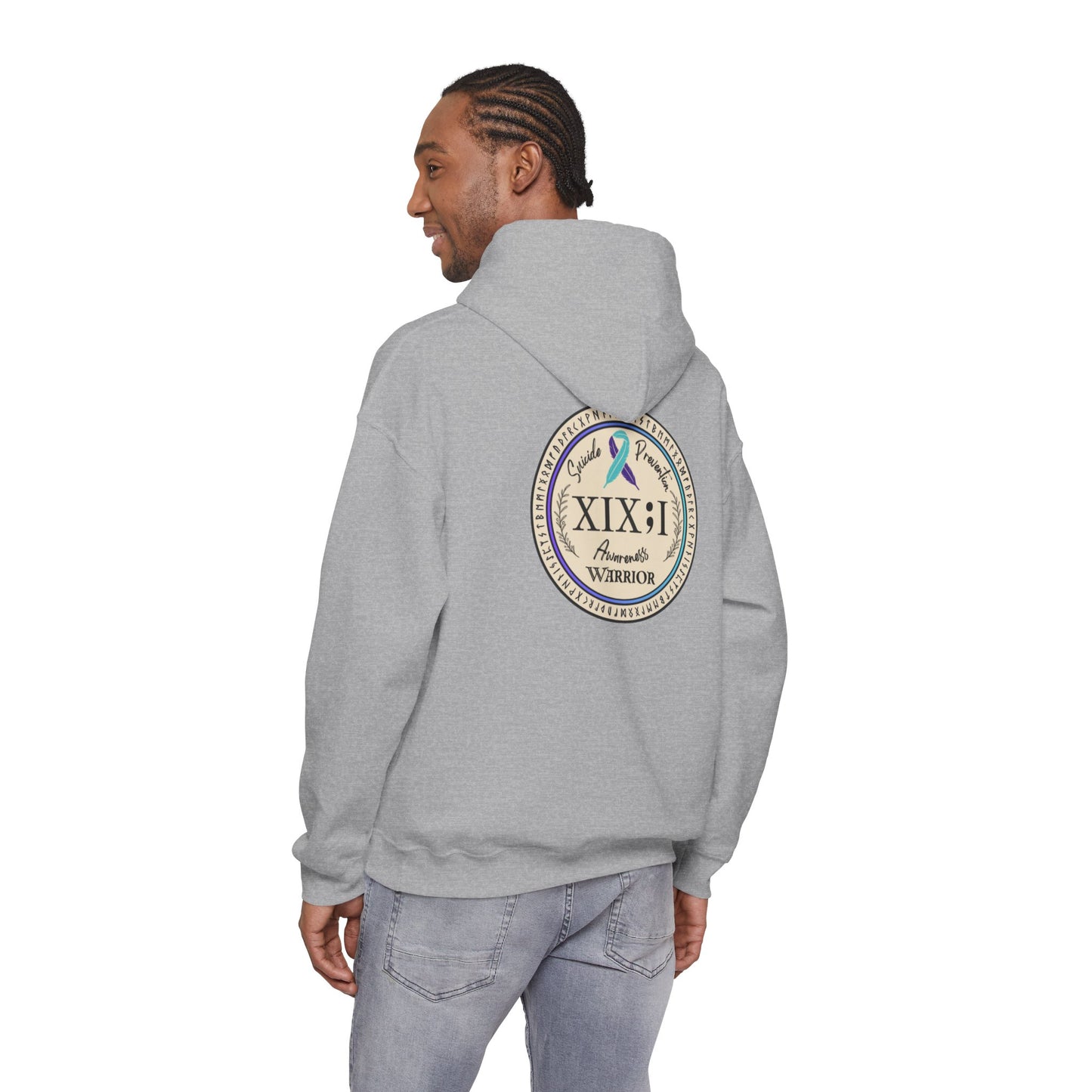 Pullover Hoodie: Suicide Awareness Warrior (XIX;I) Teal & Purple Support Ribbon