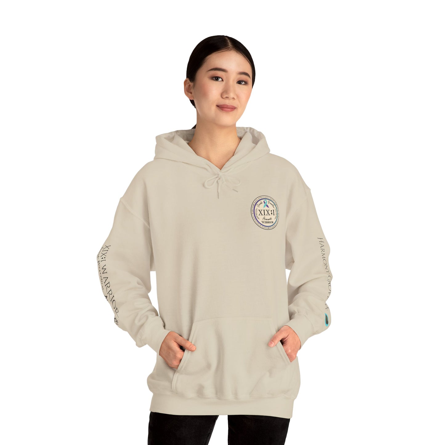 Pullover Hoodie: Suicide Awareness Warrior (XIX;I) Teal & Purple Support Ribbon