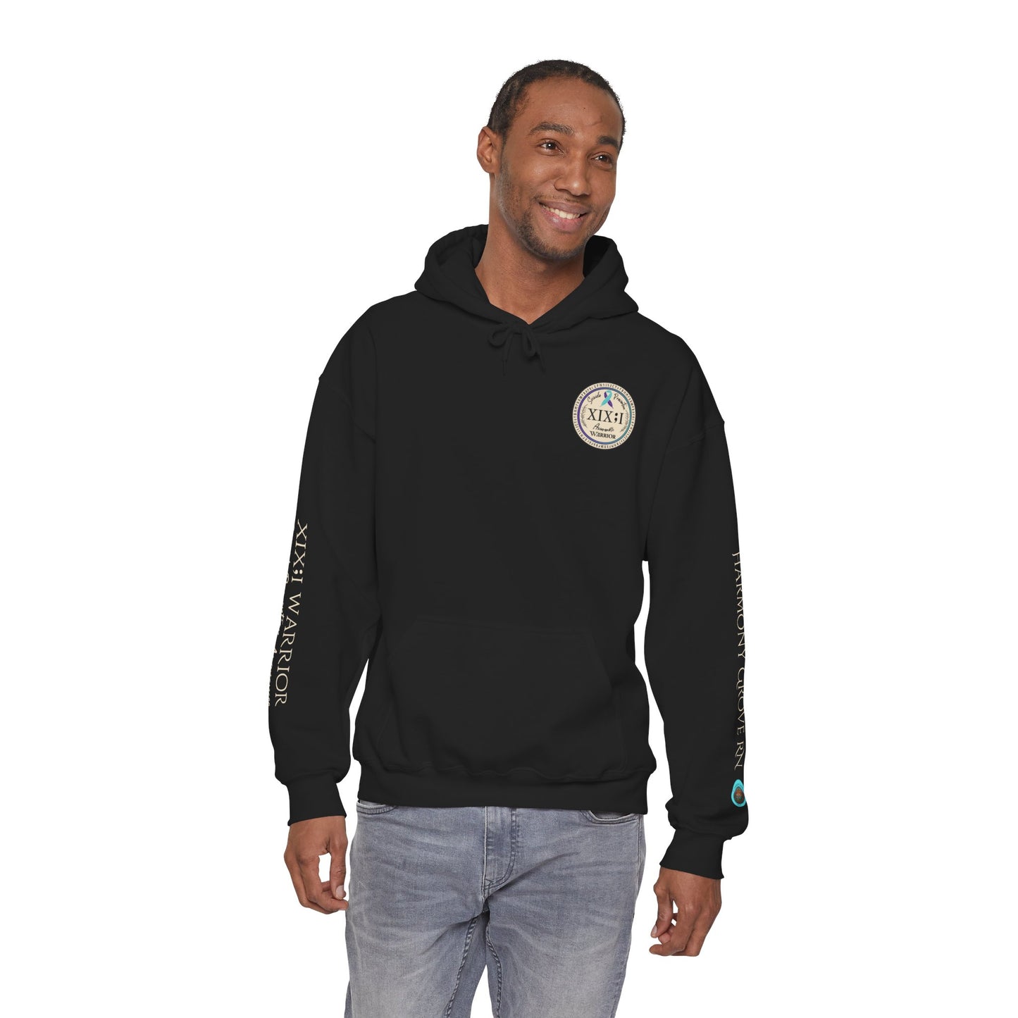 Pullover Hoodie: Suicide Awareness Warrior (XIX;I) Teal & Purple Support Ribbon