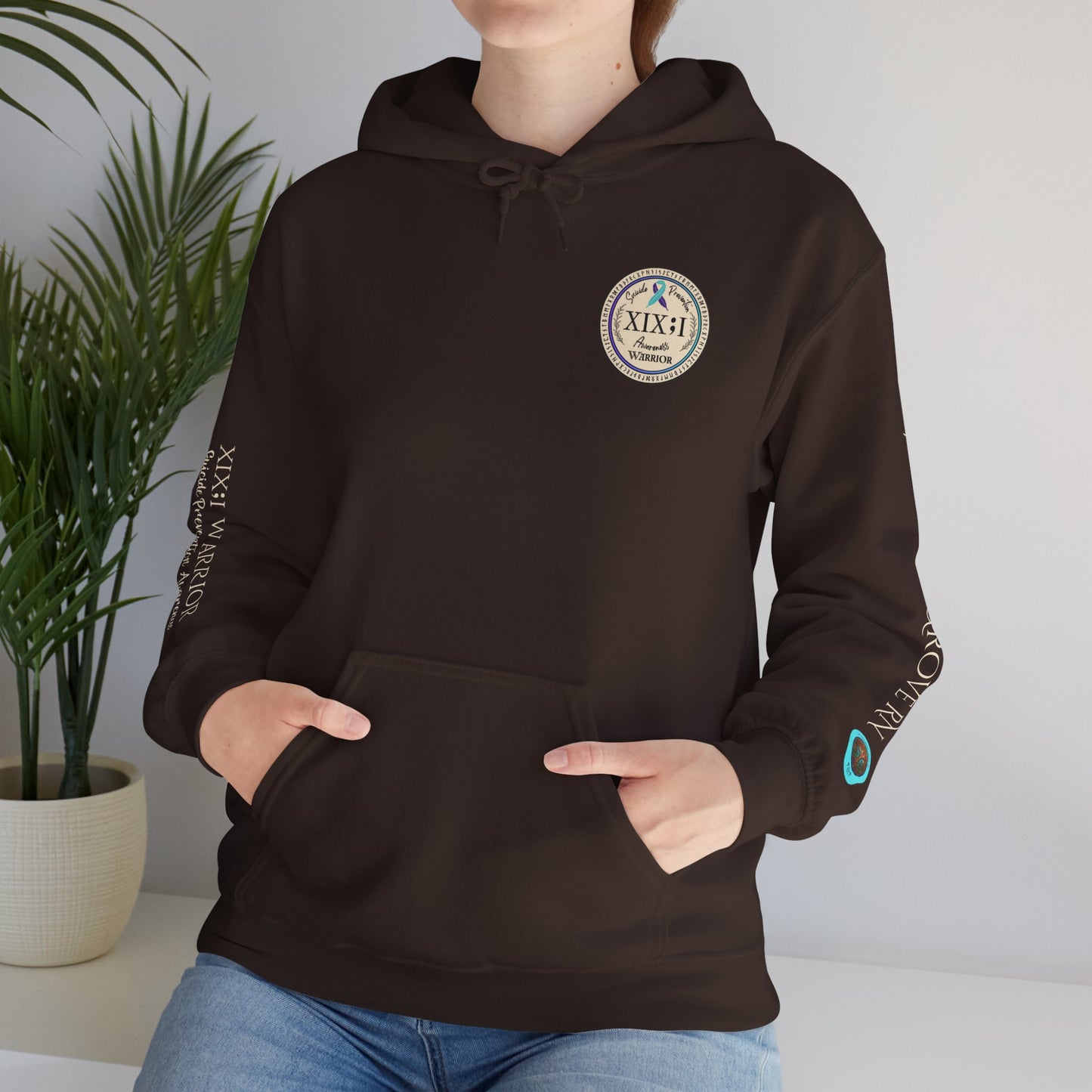 Pullover Hoodie: Suicide Awareness Warrior (XIX;I) Teal & Purple Support Ribbon