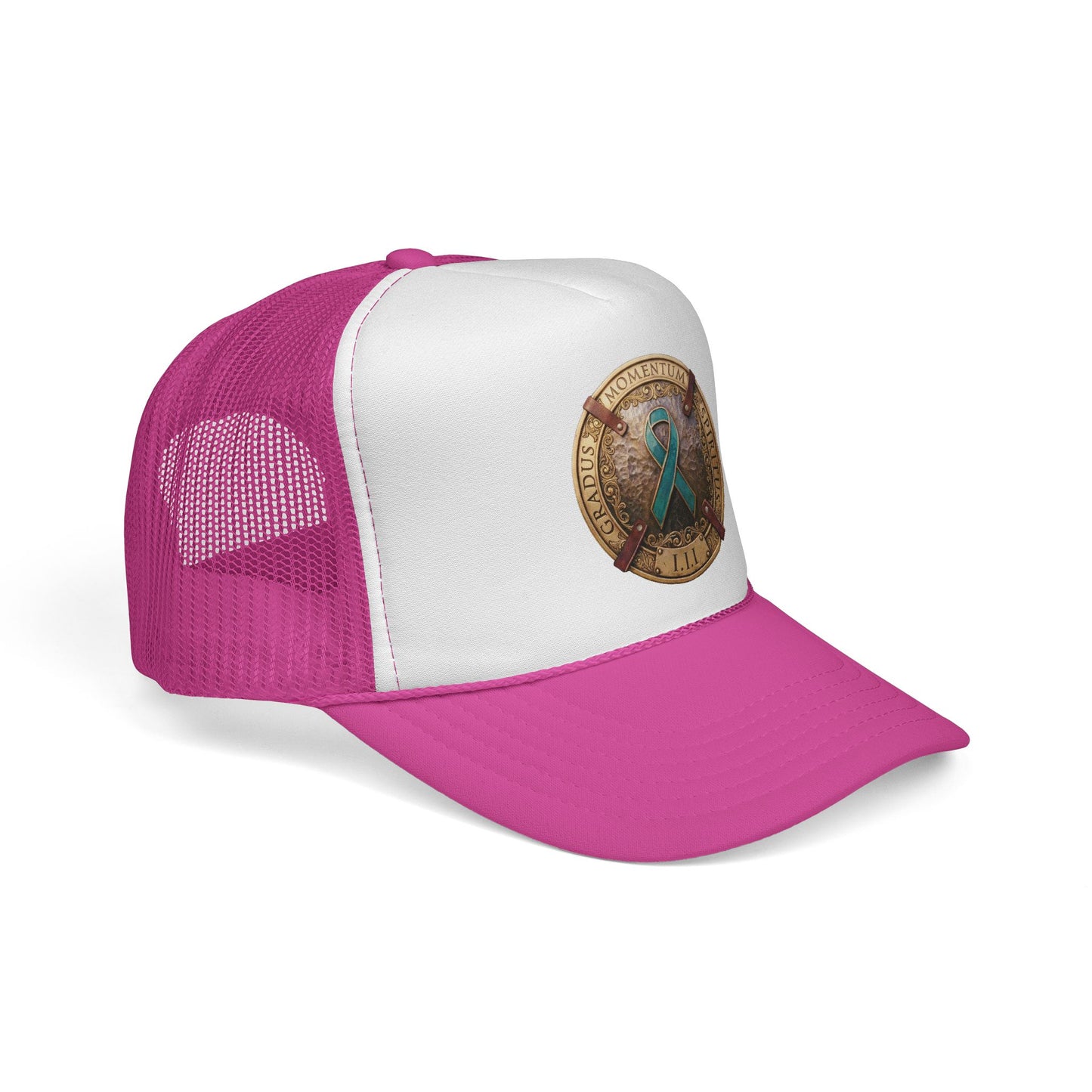 Trucker Hat: "1 Moment • 1 Breath • 1 Step" PTSD Awareness Teal Support Ribbon