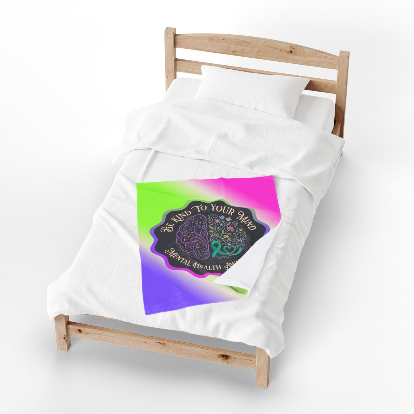 Velveteen Plush Blanket: "Be Kind to Your Mind" Mental Health Awareness Throw