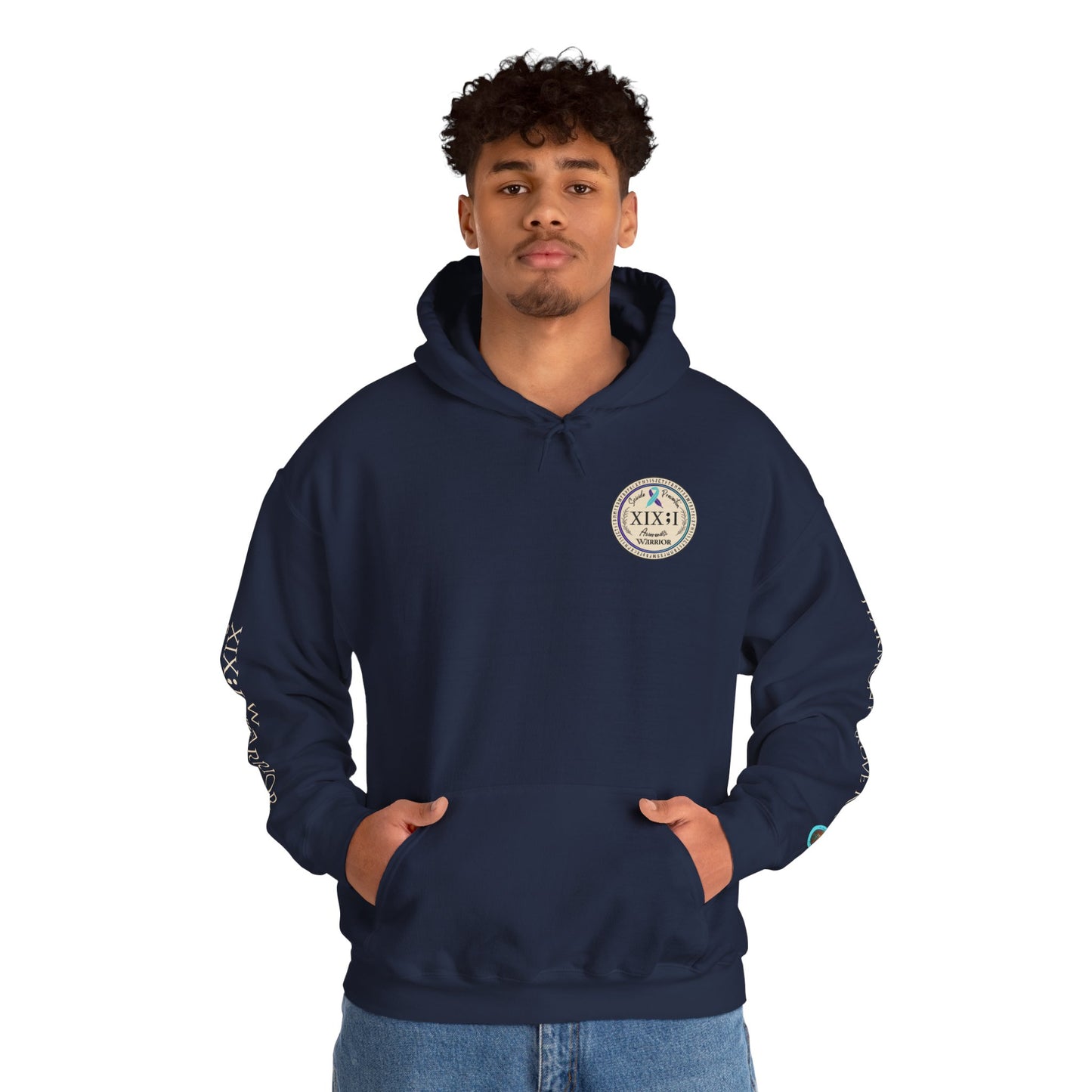 Pullover Hoodie: Suicide Awareness Warrior (XIX;I) Teal & Purple Support Ribbon