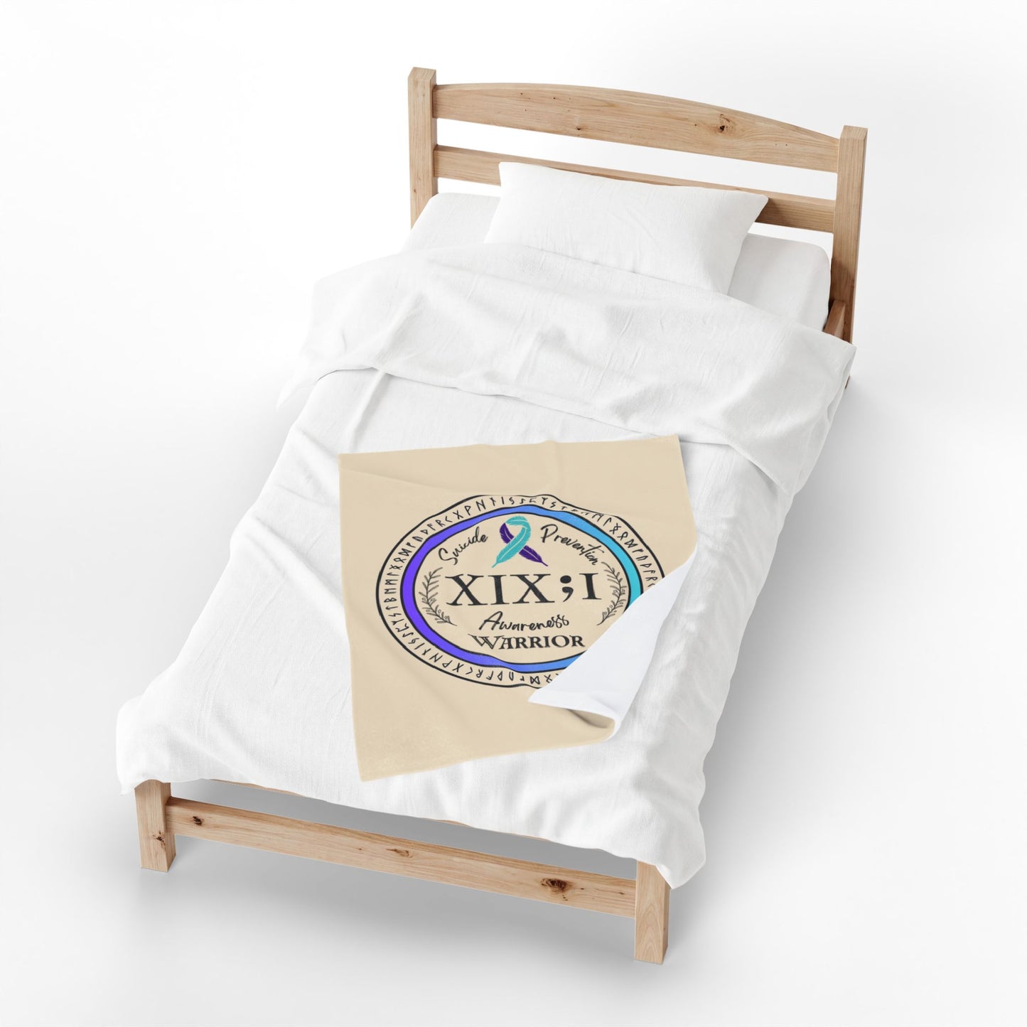 Velveteen Plush Blanket: Suicide Prevention Awareness Warrior XIX;I Teal and Purple Glow