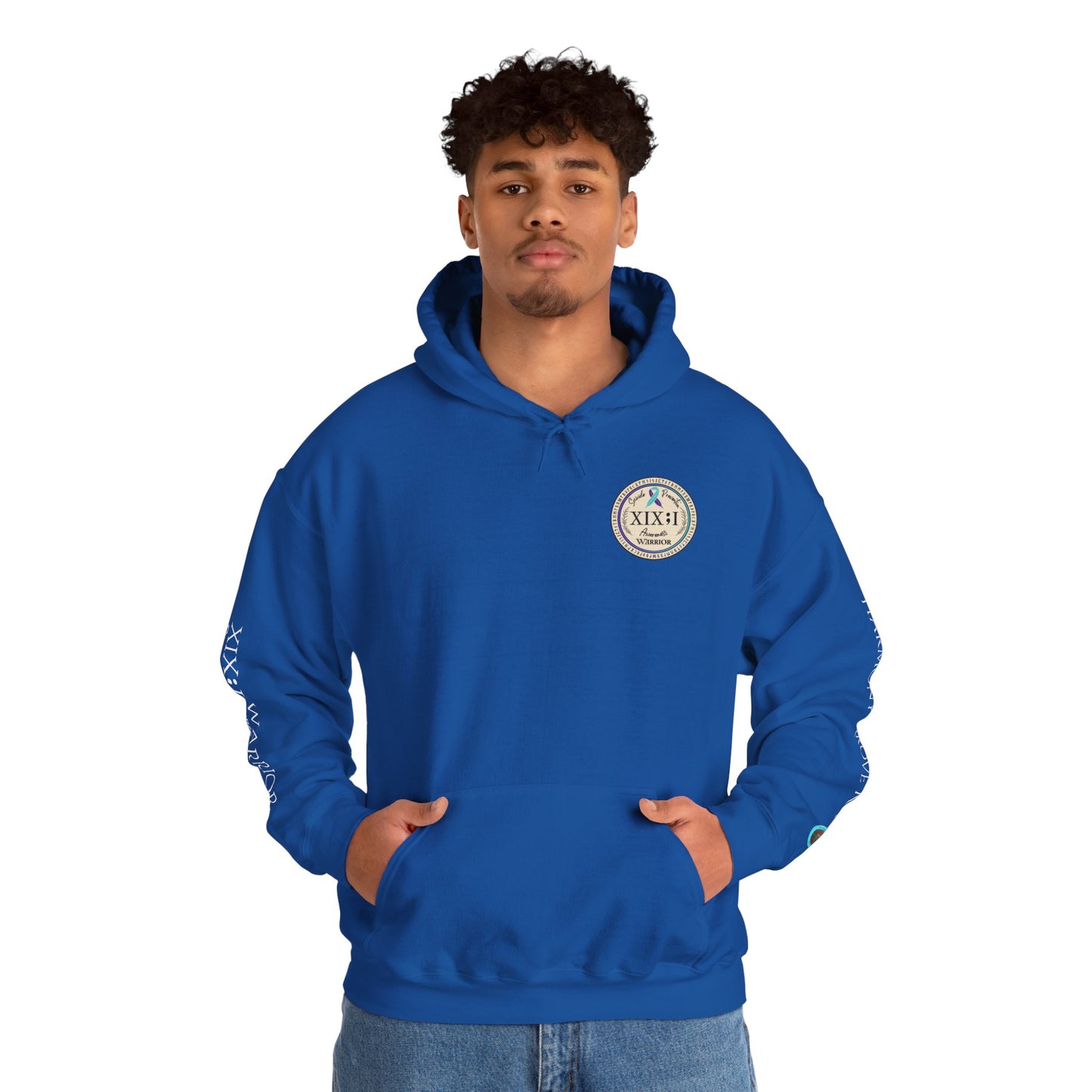 Pullover Hoodie: Suicide Awareness Warrior (XIX;I) Teal & Purple Support Ribbon