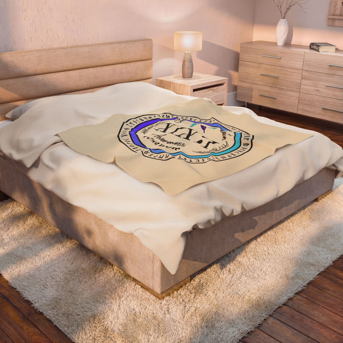 Velveteen Plush Blanket: Suicide Prevention Awareness Warrior XIX;I Teal and Purple Glow