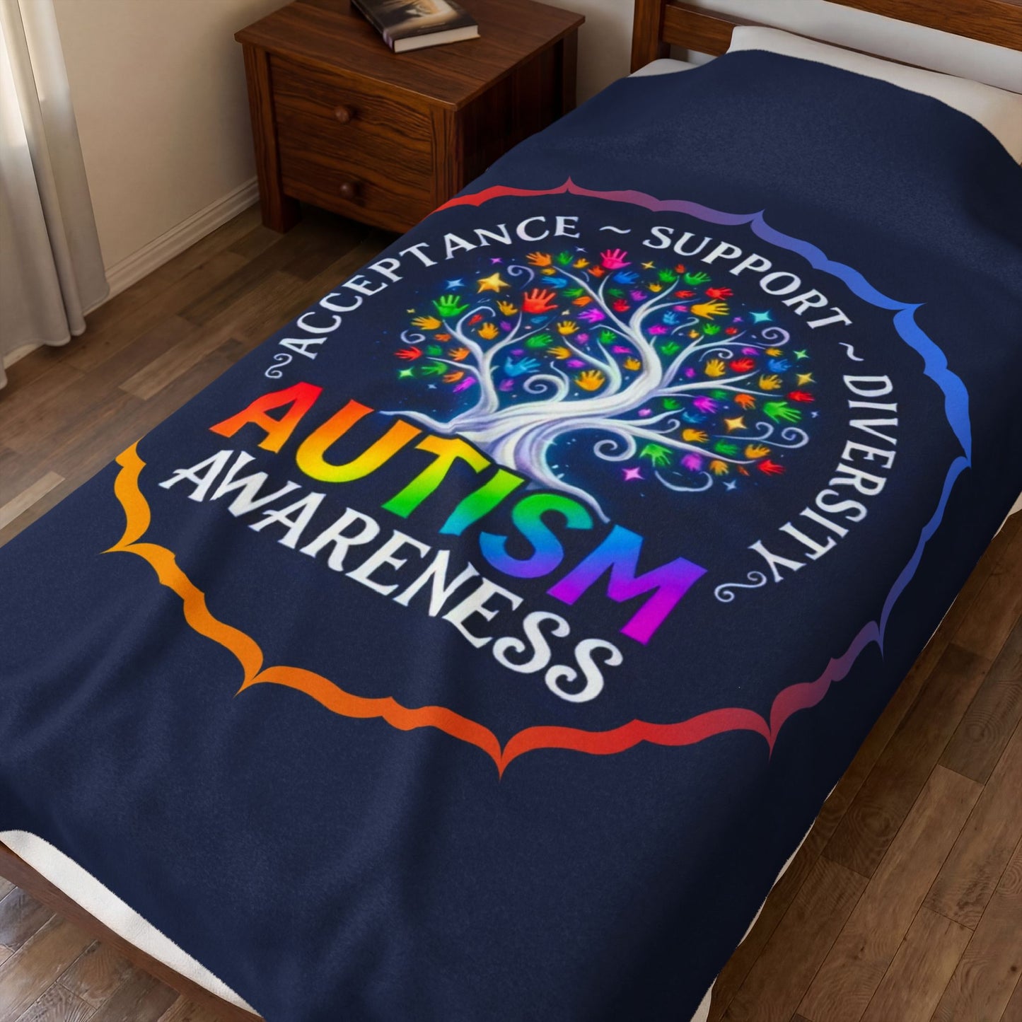 Velveteen Plush Blanket: "Acceptance-Support-Diversity" Autism Awareness