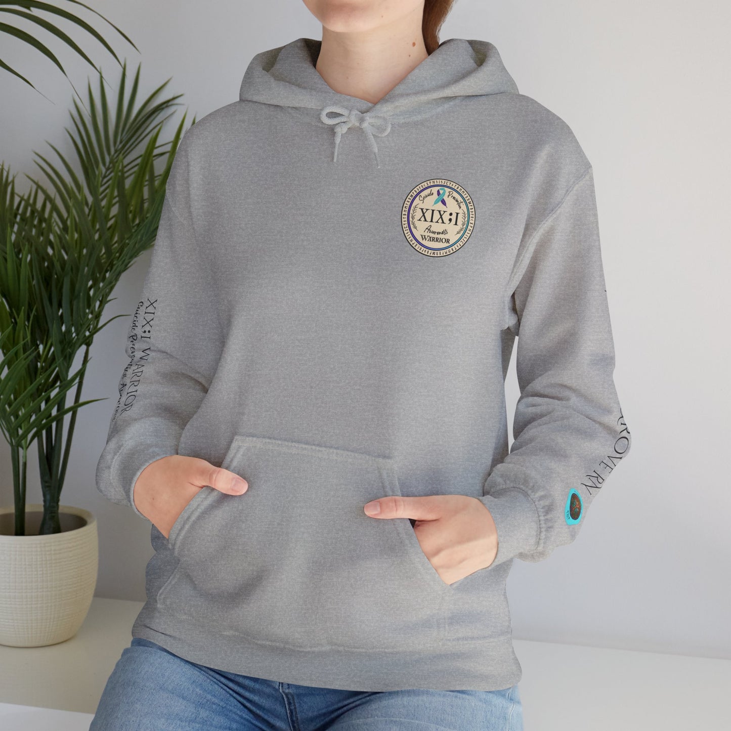 Pullover Hoodie: Suicide Awareness Warrior (XIX;I) Teal & Purple Support Ribbon