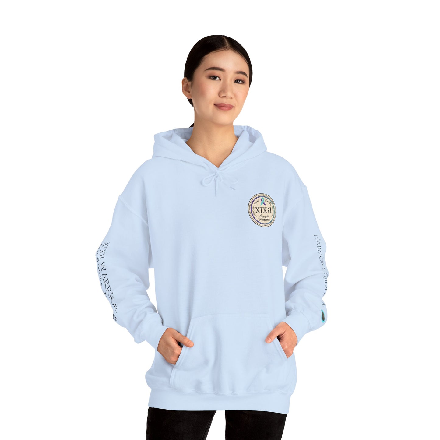 Pullover Hoodie: Suicide Awareness Warrior (XIX;I) Teal & Purple Support Ribbon