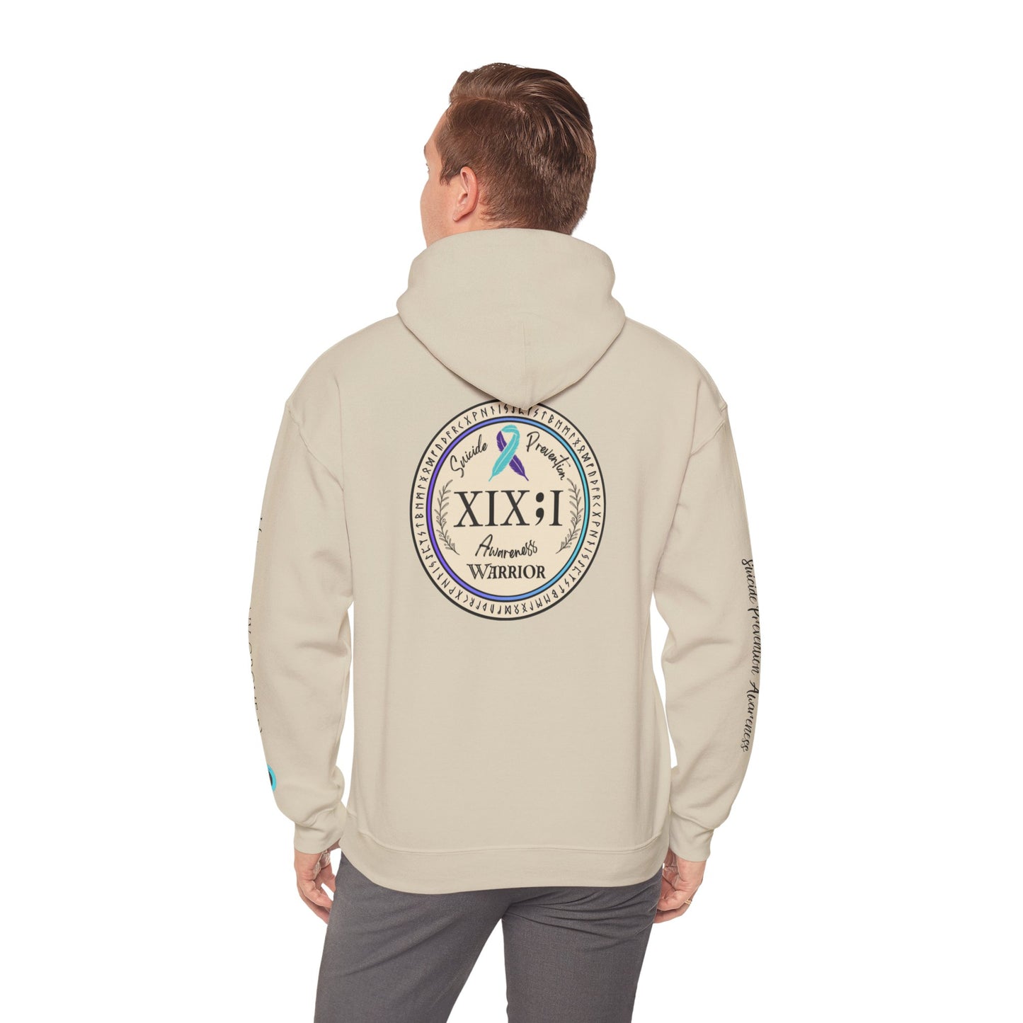 Pullover Hoodie: Suicide Awareness Warrior (XIX;I) Teal & Purple Support Ribbon