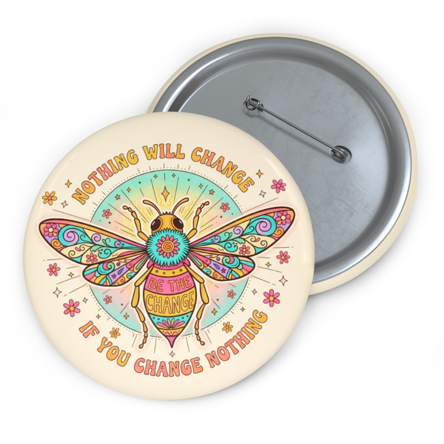 Colorful Bee Inspirational Pin Buttons for Change