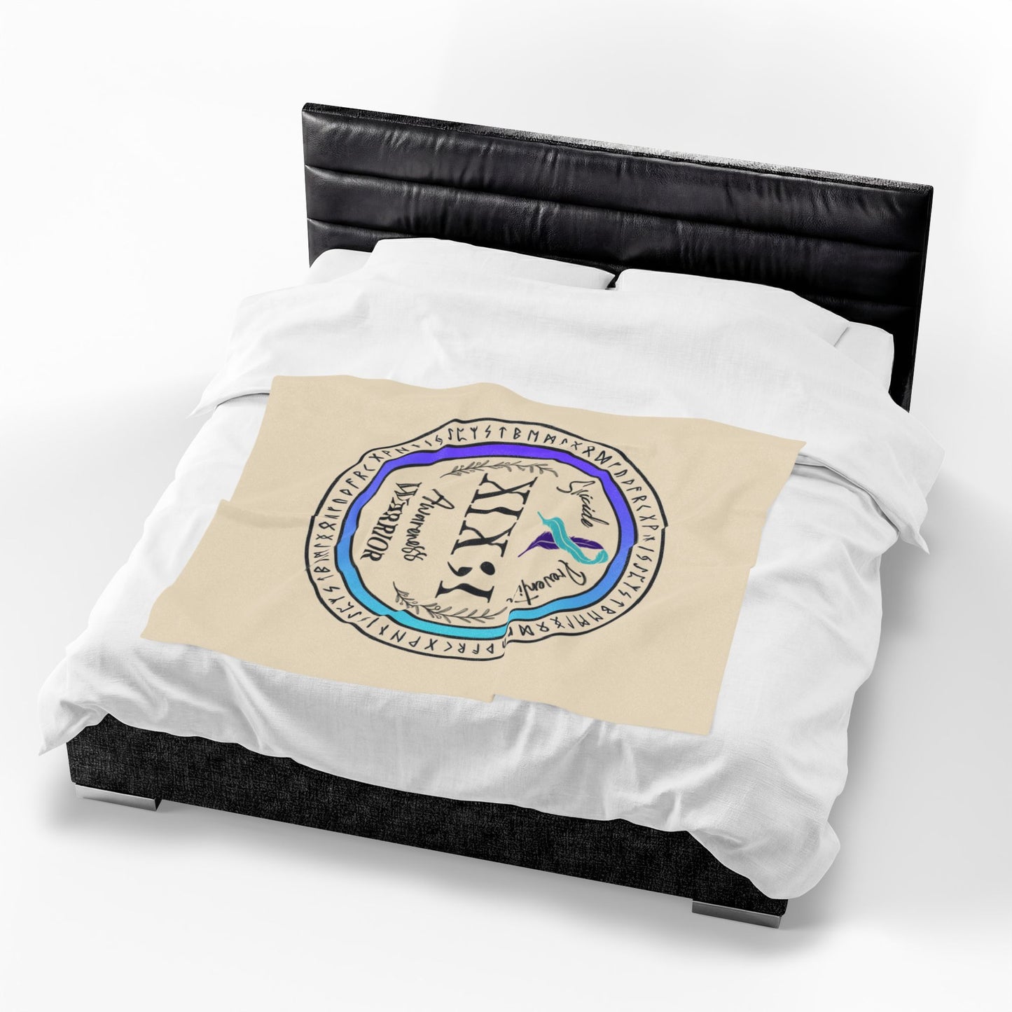 Velveteen Plush Blanket: Suicide Prevention Awareness Warrior XIX;I Teal and Purple Glow