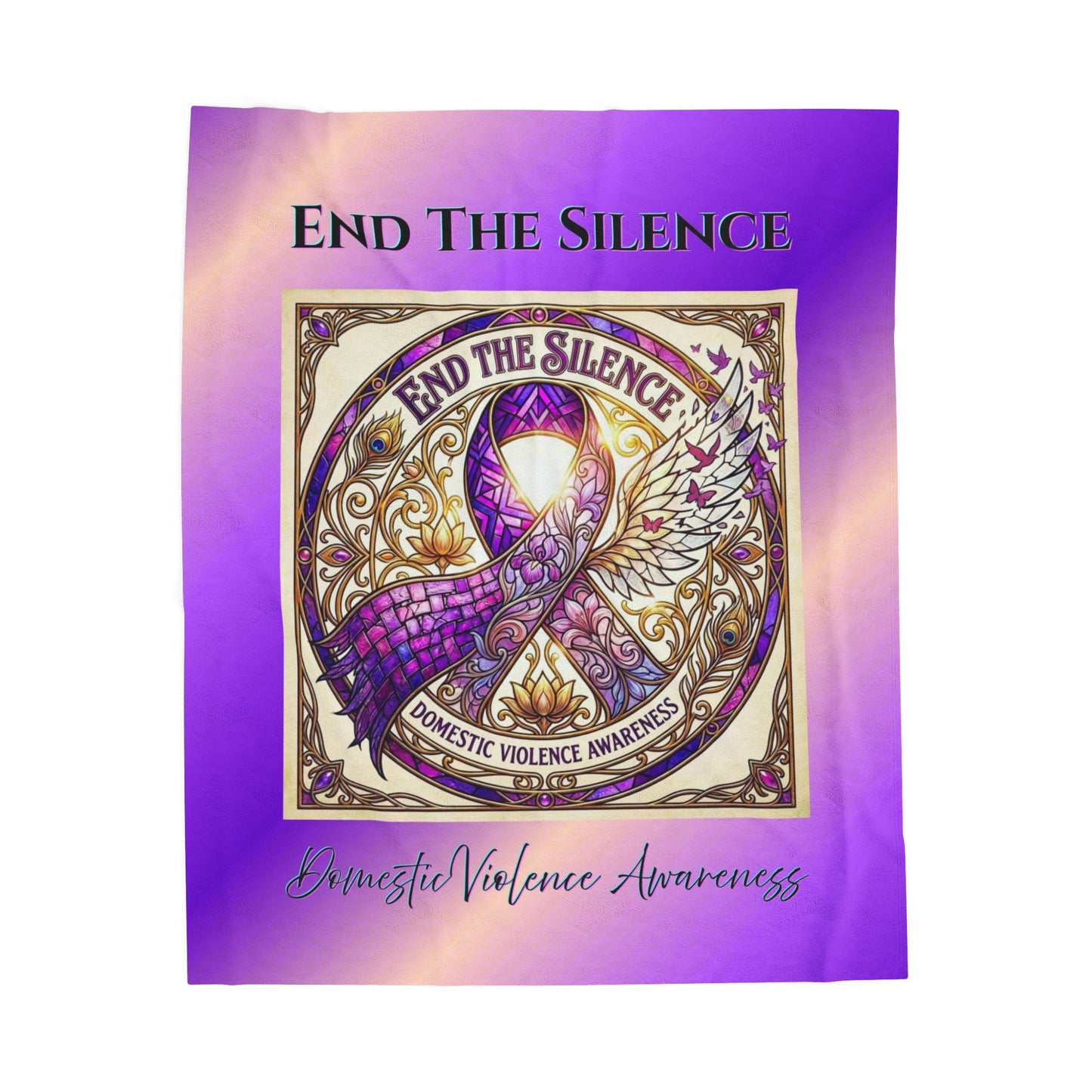 Velveteen Plush Blanket: "End The Silence" Domestic Violence Awareness Purple Support Ribbon