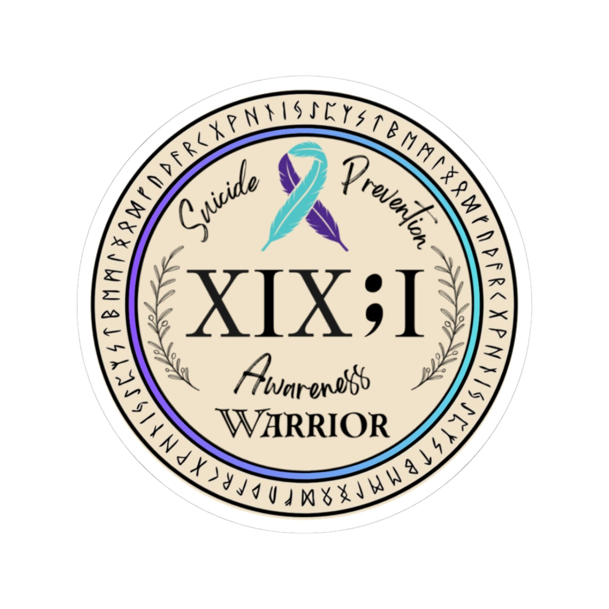Kiss Cut Sticker: Suicide Awareness Warrior (XIX;I) Teal & Purple Support Ribbon