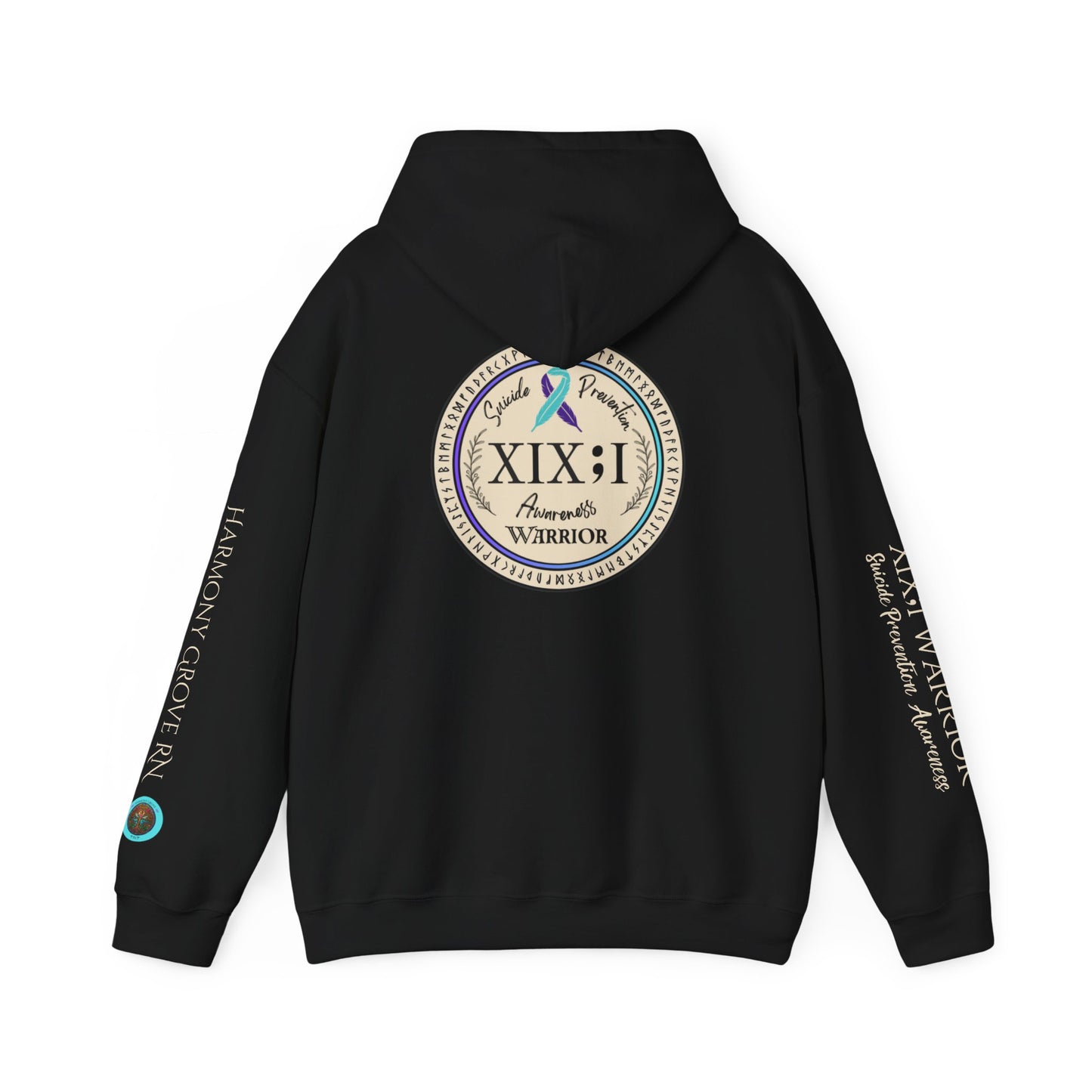 Pullover Hoodie: Suicide Awareness Warrior (XIX;I) Teal & Purple Support Ribbon