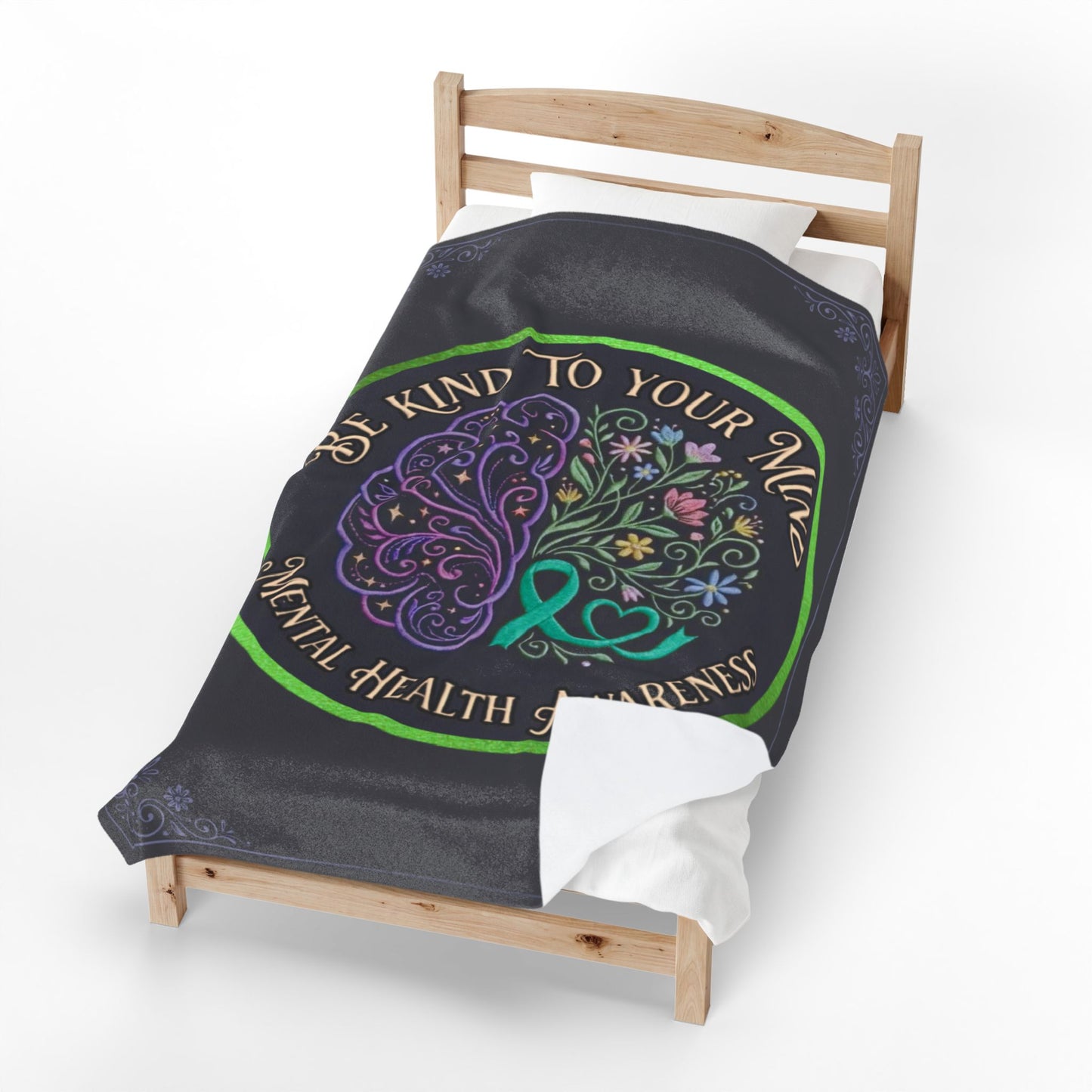 Mental Health Awareness Velveteen Blanket:"Be Kind to Your Mind" Plush Throw