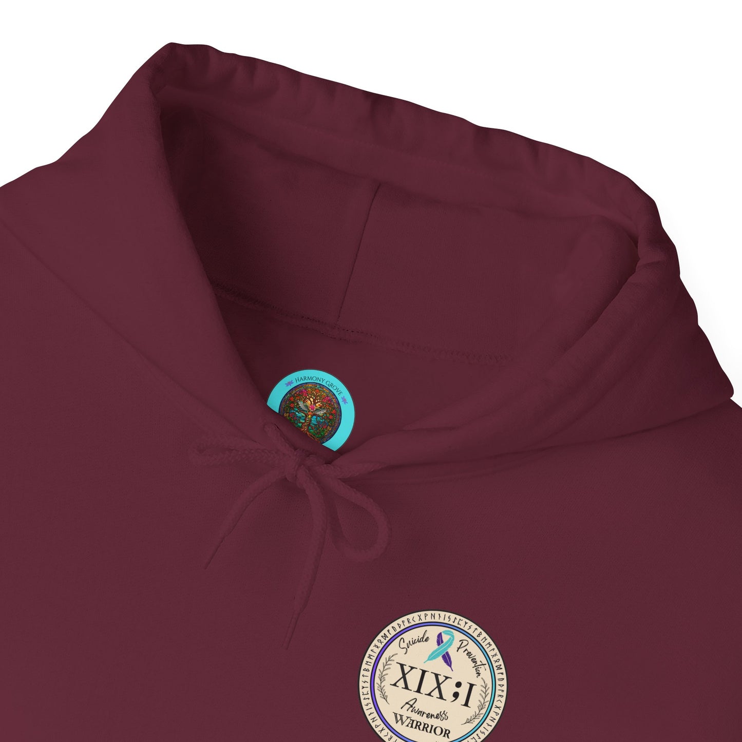 Pullover Hoodie: Suicide Awareness Warrior (XIX;I) Teal & Purple Support Ribbon