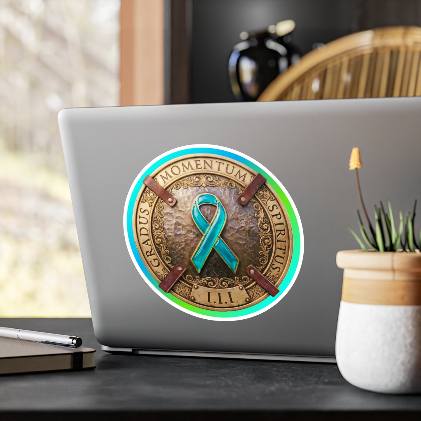 All-Weather Vinyl Decal: "1 Momentum, 1 Spiritus, 1 Gradus" PTSD Awareness