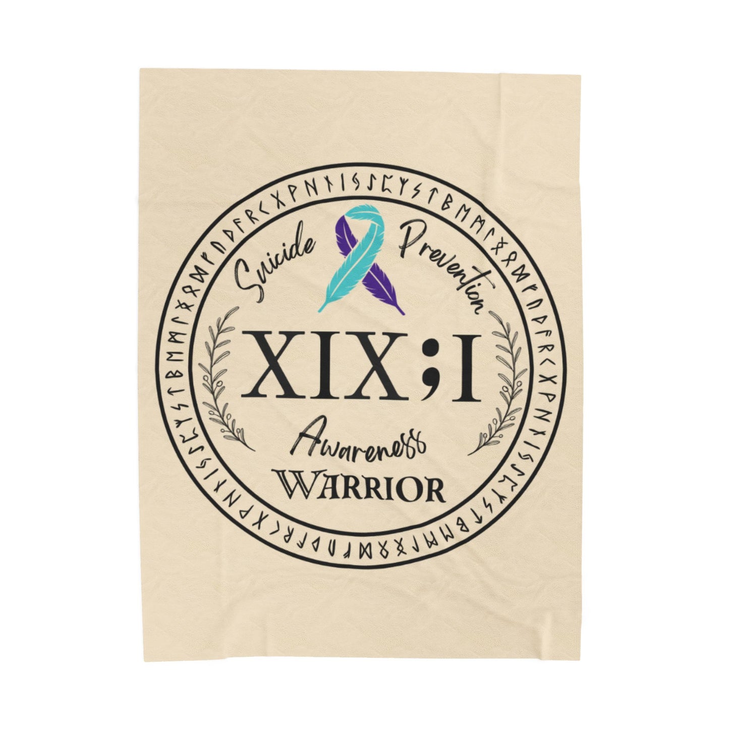 Velveteen Plush Blanket: Serene Suicide Awareness Warrior (XIX;I) Teal & Purple Support Ribbon