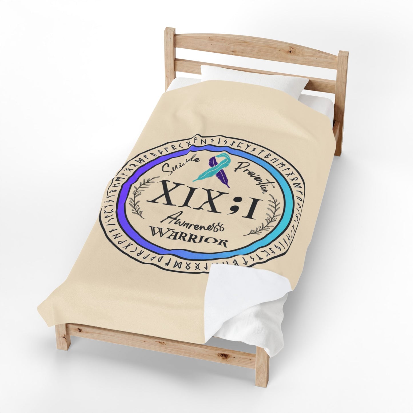 Velveteen Plush Blanket: Suicide Prevention Awareness Warrior XIX;I Teal and Purple Glow