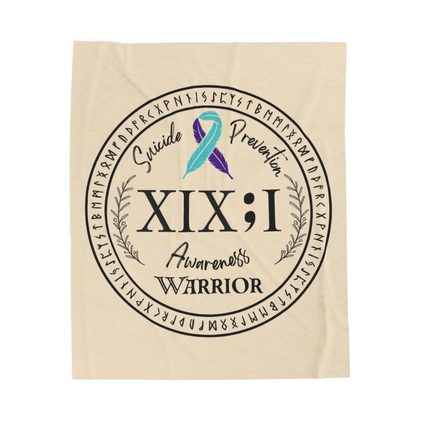 Velveteen Plush Blanket: Serene Suicide Awareness Warrior (XIX;I) Teal & Purple Support Ribbon