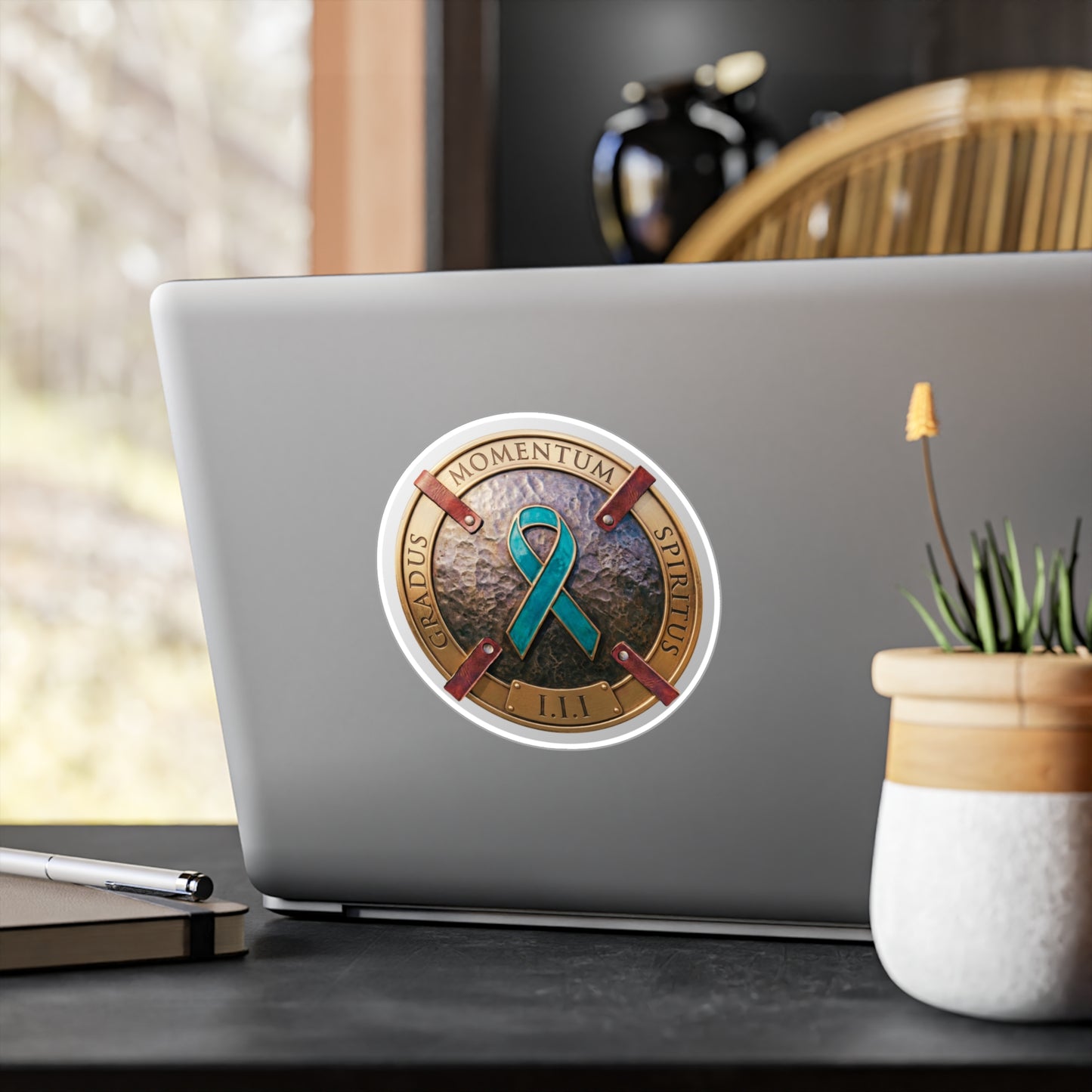 All-Weather Vinyl Decal: PTSD Awareness Ribbon Crest