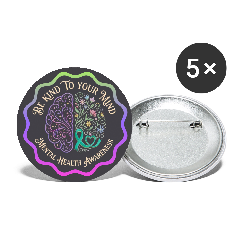 Mental Health Awareness Button Pin: Be Kind to Yourself - white