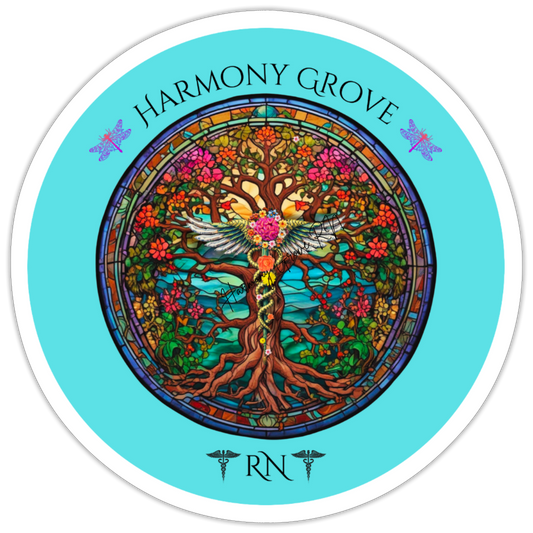 Harmony Grove RN Tree of Life Nurse Sticker: Mental Health RN Symbol Vinyl Decal - white matte