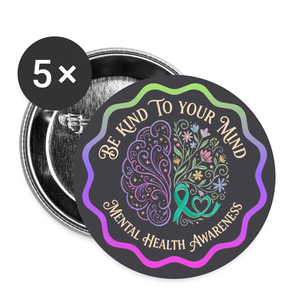 Mental Health Awareness Button Pin: Be Kind to Yourself - white